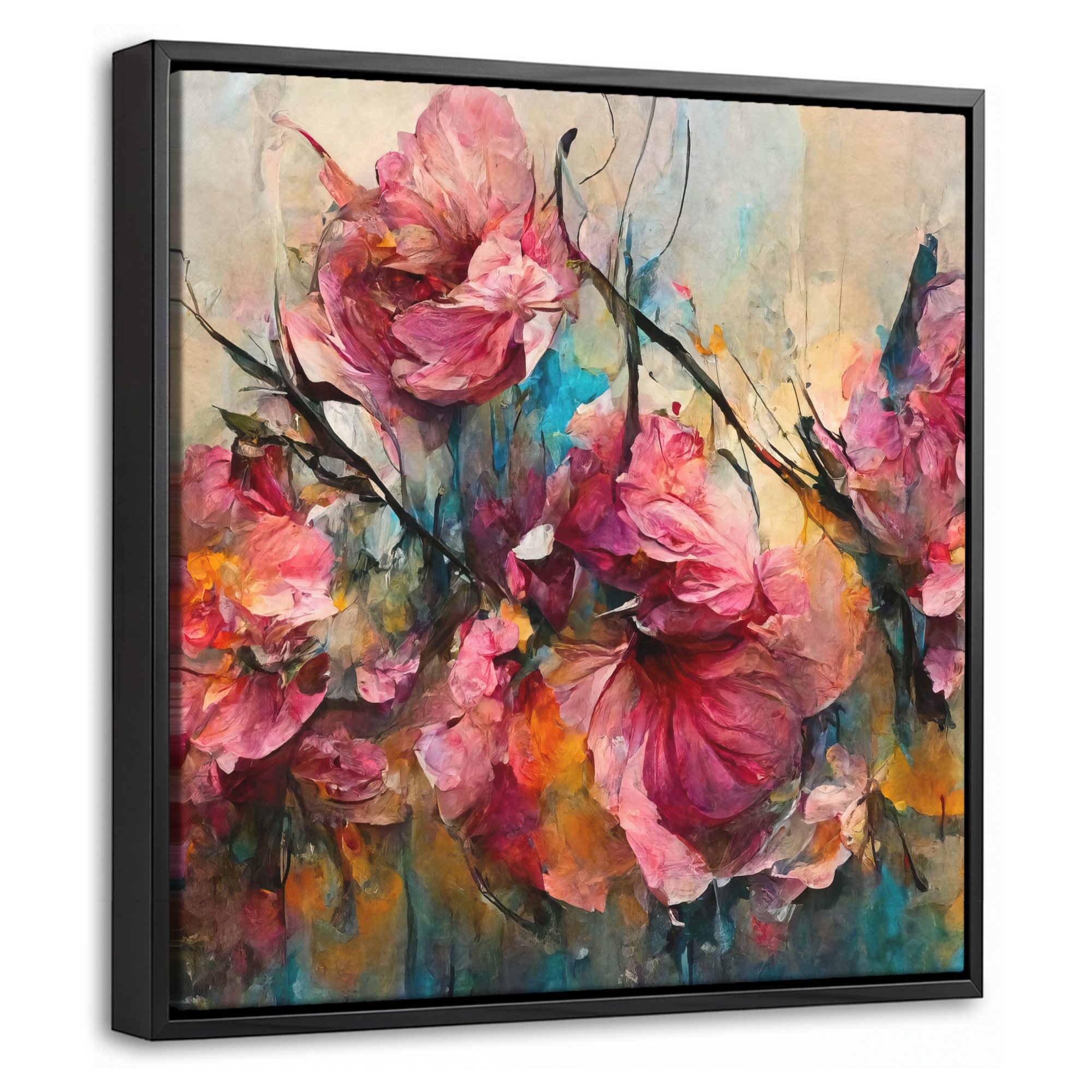 OneMillionCanvasses® Leinwandbild mit Rahmen - Kunst - Blumen - Rosa - Rosen - Natur, Fotodruck (1 St), Leinwand Bilder Klein, Wand Dekoration Aesthetic 20x20cm