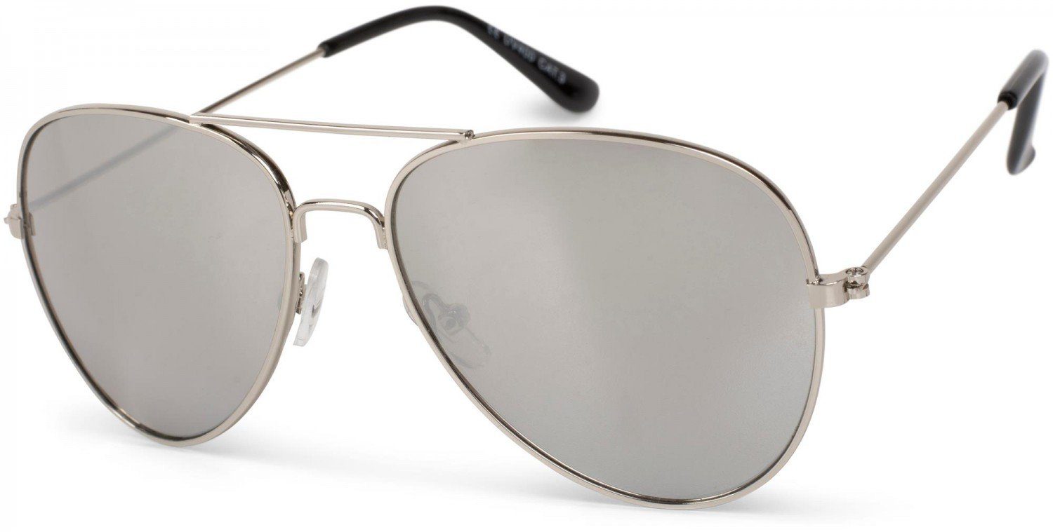 Glas (1-St) styleBREAKER Silber Sonnenbrille verspiegelt Silber / Gestell Verspiegelt