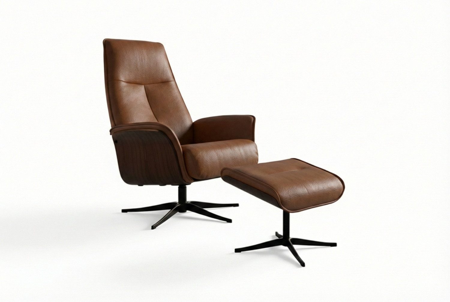 KAWOLA Relaxsessel FERREIRA Leder braun Komfort Drehsessel – Bequem, 360° drehbar, Relaxfunktion, Kopfstütze, inklusive Fußhocker