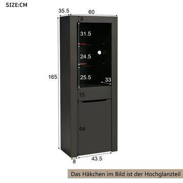 BlingBin Vitrine (1-St., Aktenschrank Standvitrine Aufbewahrungsschrank) mit LED-Lichtern, mit Regalen, Höhe: 165cm