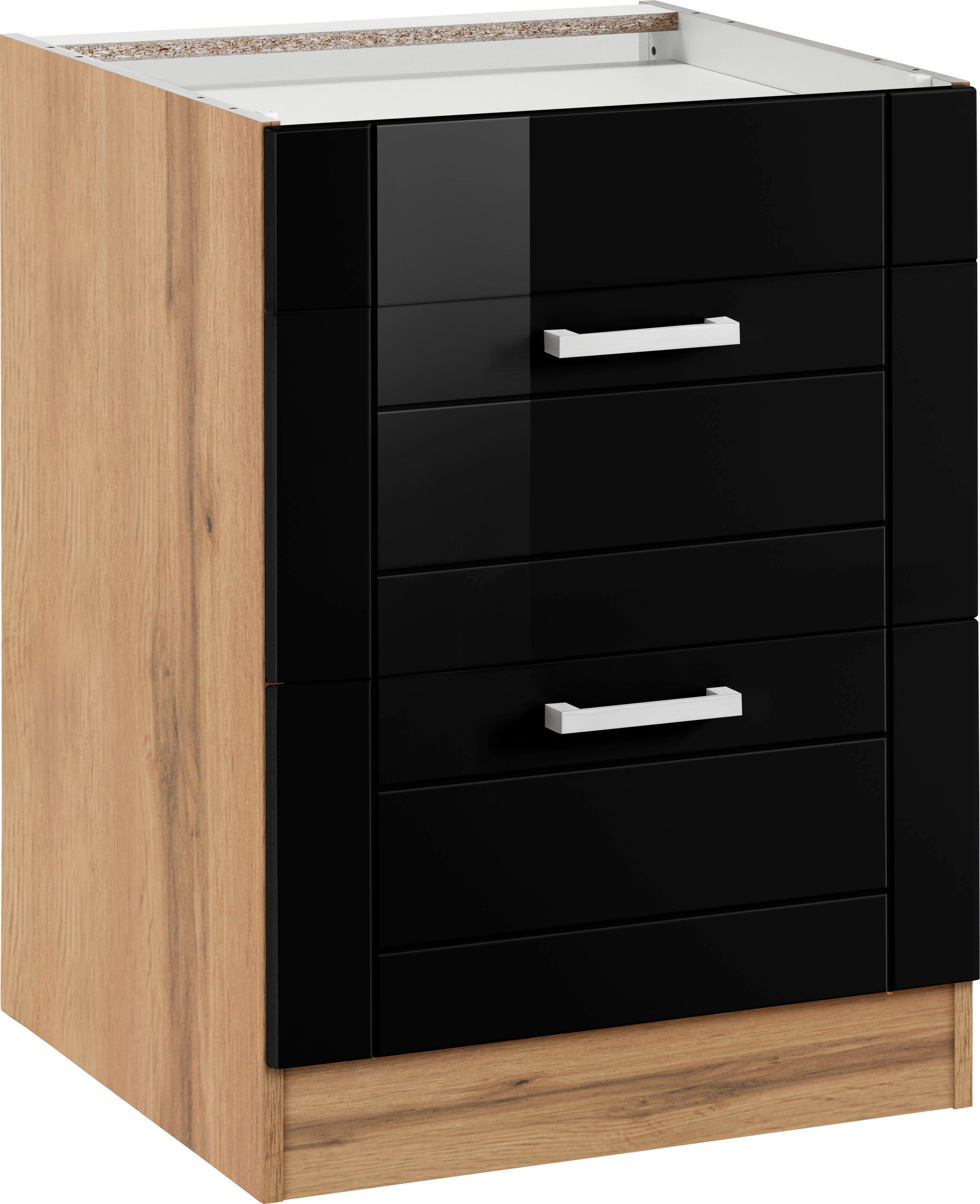 KOCHSTATION Kochfeldumbauschrank KS-Tinnum 60 cm breit, 2 Auszüge, Metallgriffe, MDF Fronten