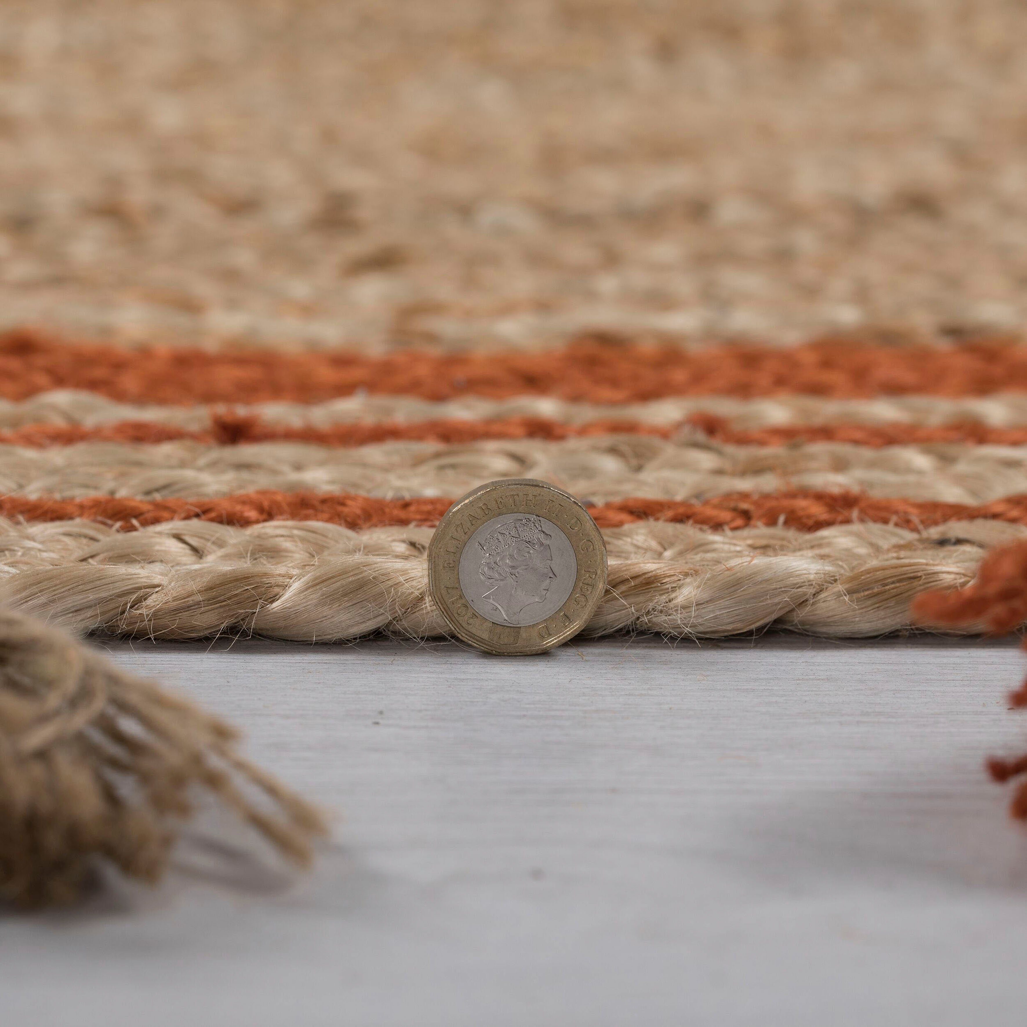 Teppich Istanbul, FLAIR Bordüre 100% Höhe: orange 7 mit rund, Jute, & Quasten aus mm, RUGS