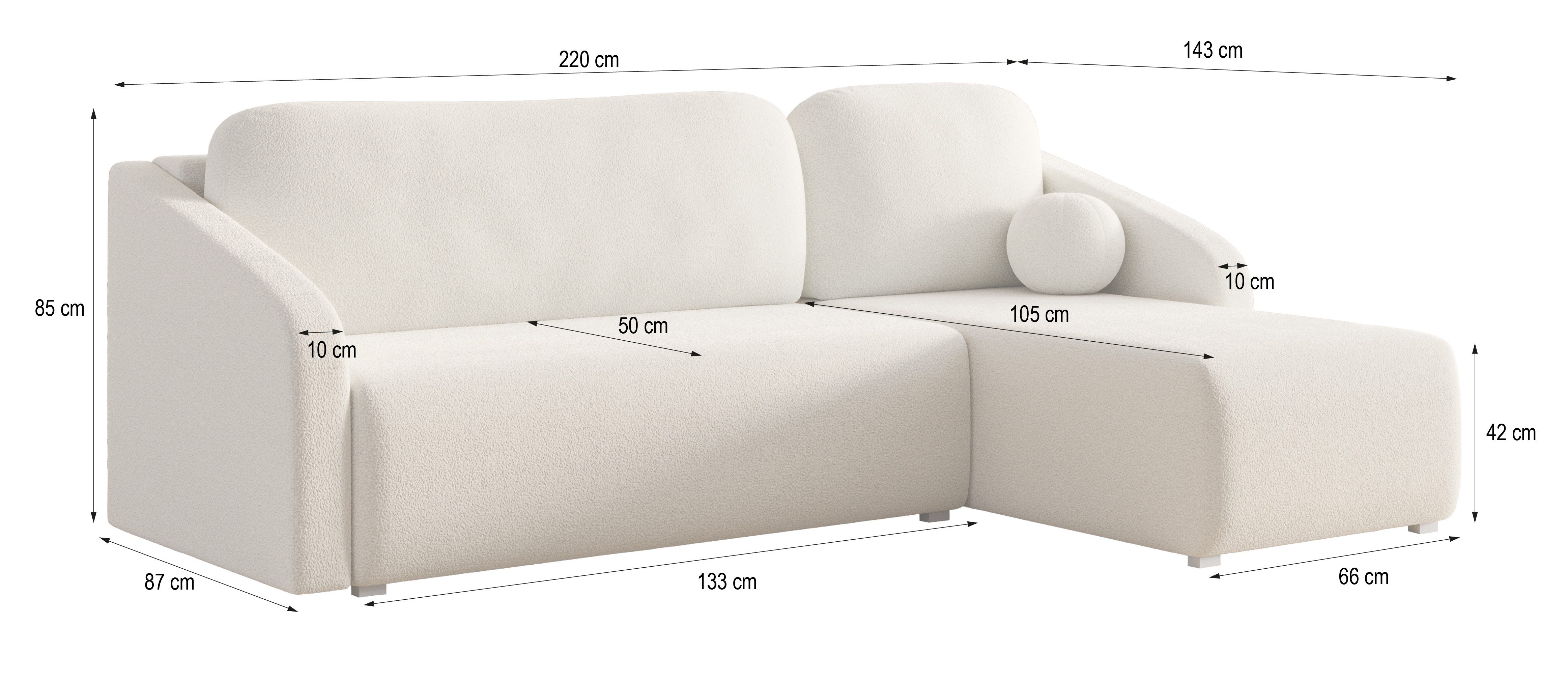 Masseno Ecksofa MARELLO mit Schlaffunktion L-Form, Sofa mit Bettkasten