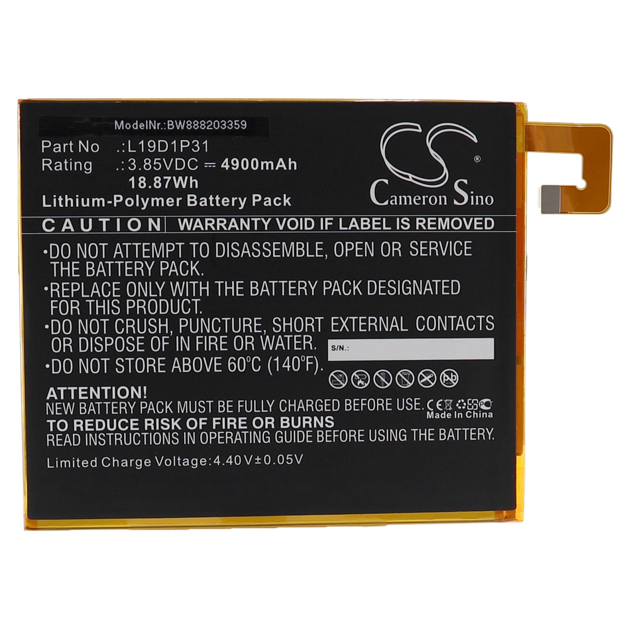 vhbw Ersatz für Lenovo L19D1P31 mAh für 4900 (3,85 V) Li-Polymer Tablet-Akku