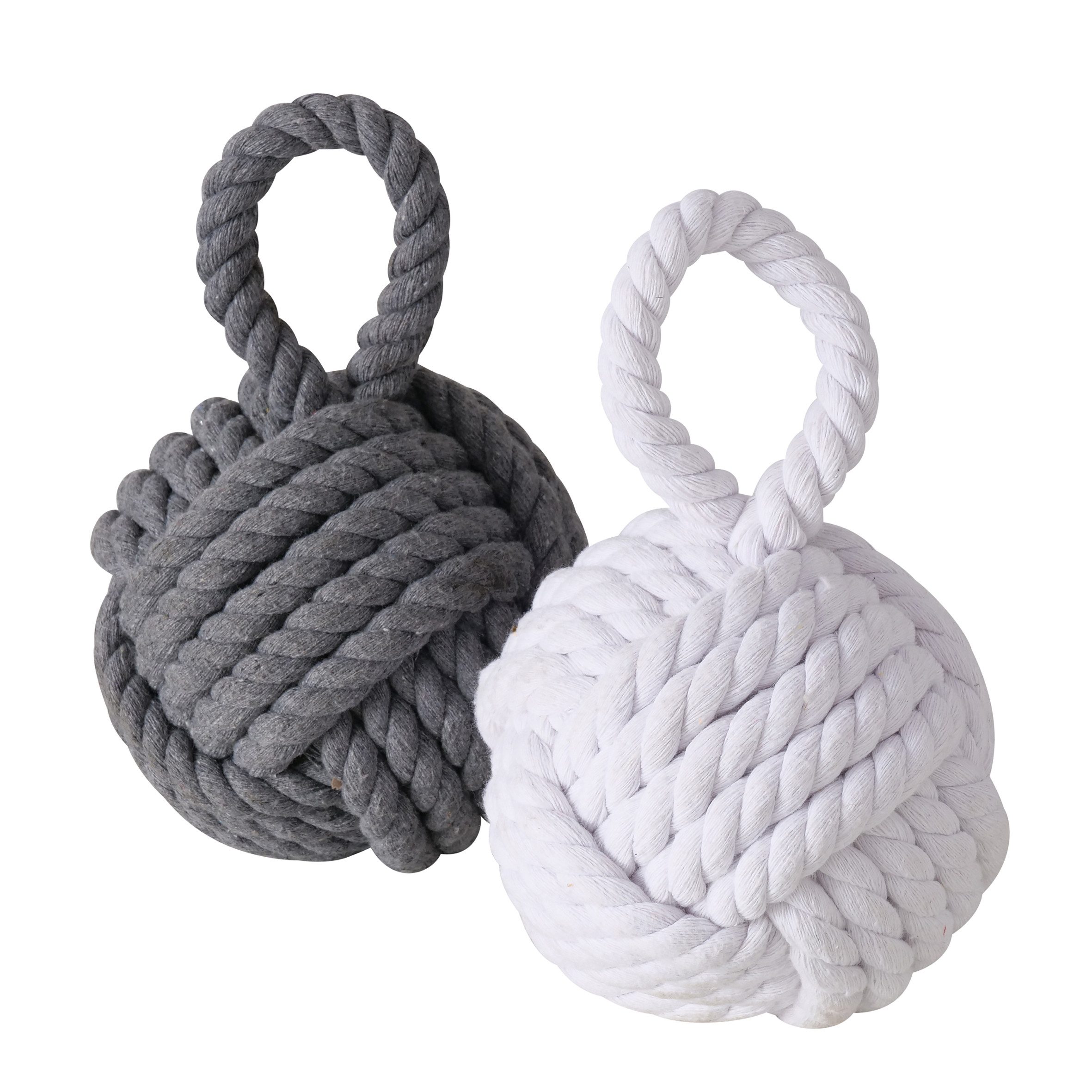 Spetebo Bodentürstopper Türstopper Jute Knoten 2er Set in creme und beige - 14 cm (Set, 2 St., Juteknoten Türstopper), Türpuffer Kugel aus Strick im maritimen Design