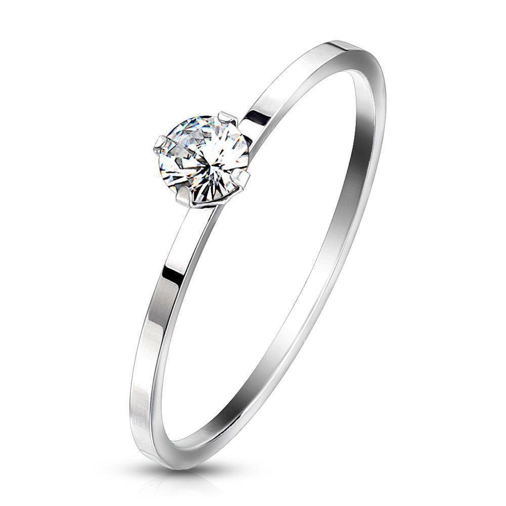BUNGSA Fingerring Ring mit Solitär-Kristall silber aus Edelstahl Damen (Ring, 1-tlg), Frauen Mädchen