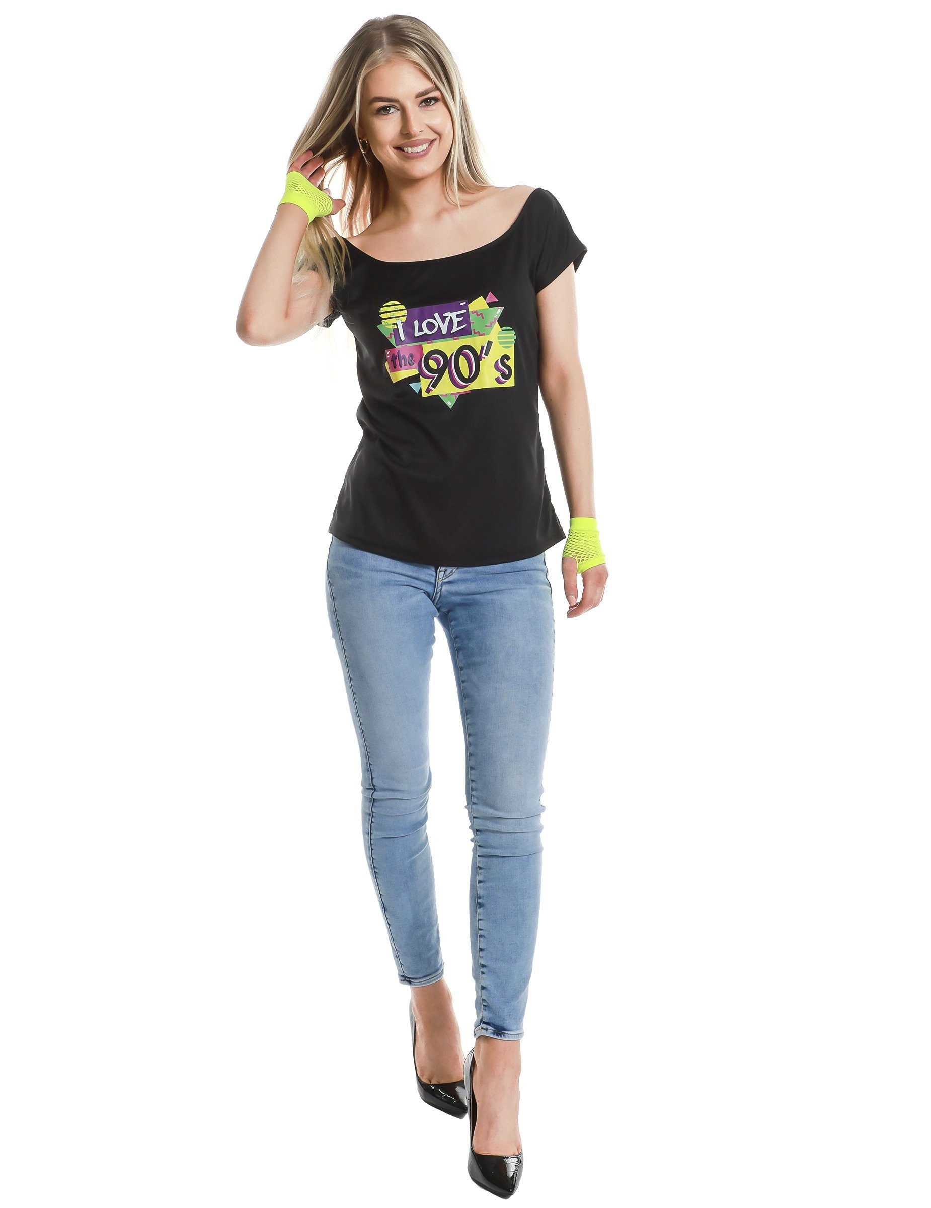 REDSUN Kostüm T-Shirt I love the 90s für Damen schwarz