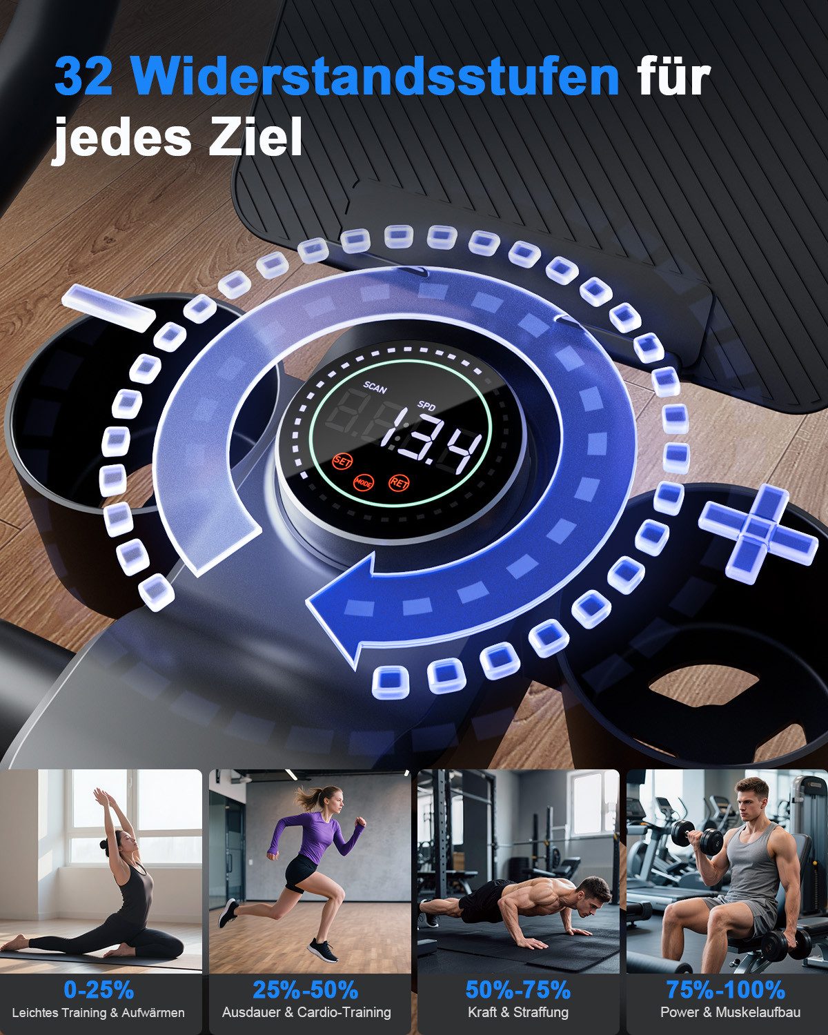 DEERRUN Heimtrainer Fahrrad, Stationärer Fahrradtrainer, Spin Bike für Home-Training (1-tlg), 32-stufig einstellbarer Magnetwiderstand, exklusive Trainings-App
