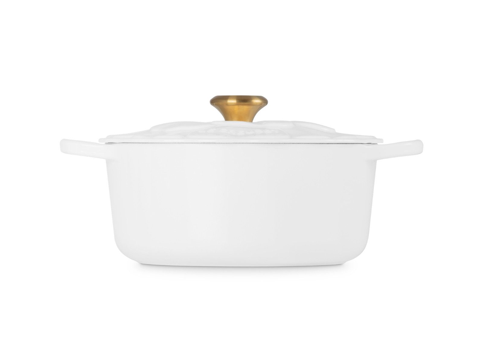 LE CREUSET Bräter Bräter Blume Signature rund weiß 26cm, Emailliertes Gusseisen