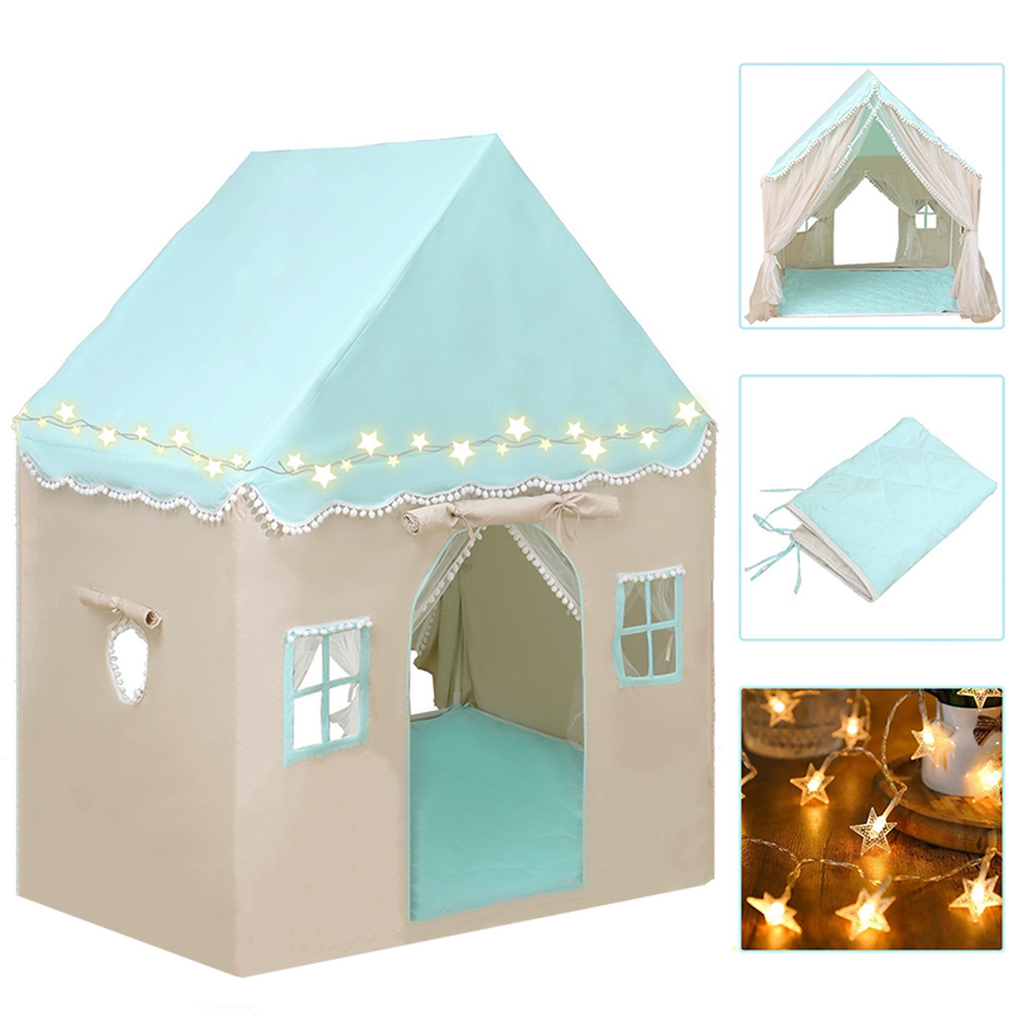 SEHAUSEU Spielzelt Kinderzelt Spielhaus mit Bodenmatte und Lichterkette günstig online kaufen