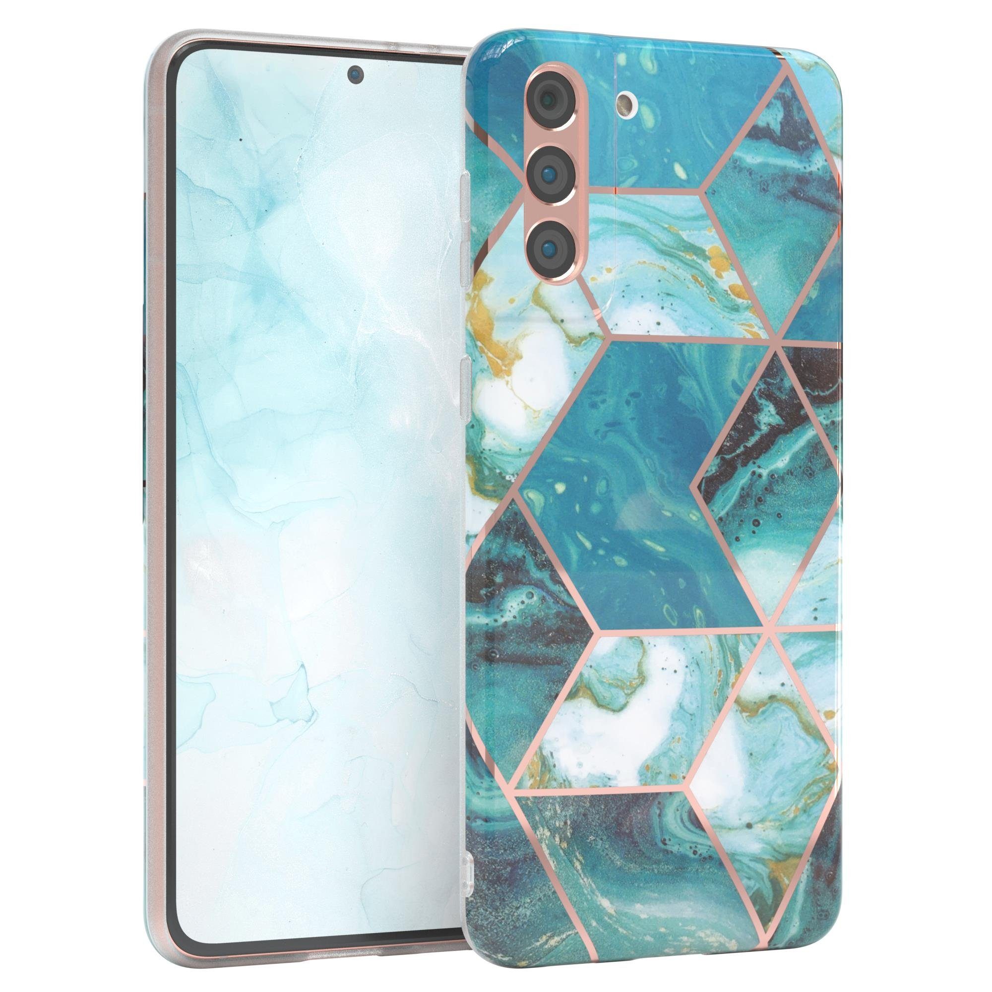 EAZY CASE Handyhülle IMD Motiv Cover für Samsung Galaxy S21 Plus 6,7 Zoll, Etui Silikonhülle Dünn Design Ultra Case kratzfest Marmor Blau Grün