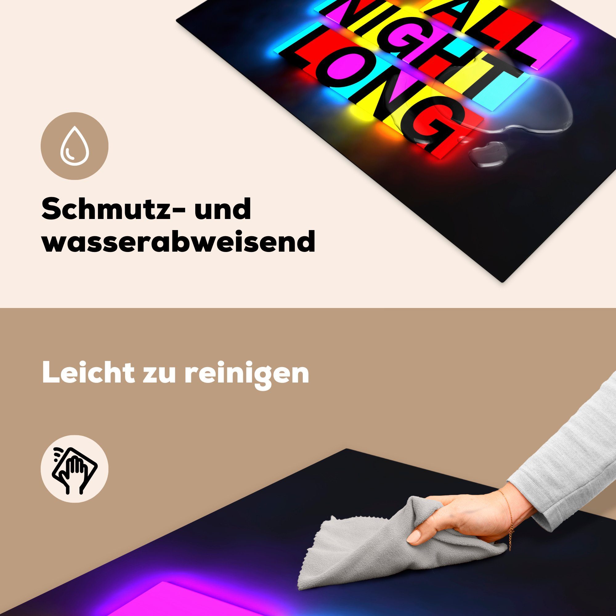 Ceranfeldabdeckung, küche "Die MuchoWow Worte cm, (1 Herdblende-/Abdeckplatte Nacht Vinyl, lang, ganze 83x51 Arbeitsplatte für Neonleuchtende tlg),