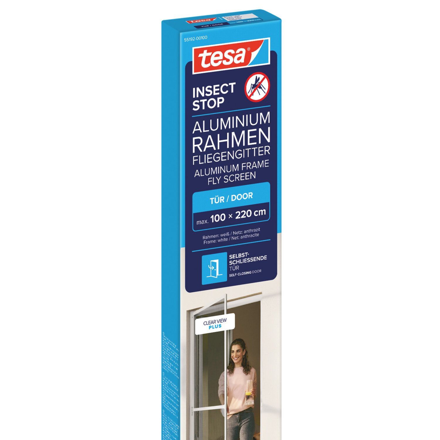 tesa Insektenschutz-Tür, (Komplett-Set, 1-St., INSECT STOP Fliegengitter Tür - 100 cm x 220 cm, Weiß), Insektengitter mit Aluminium-Rahmen - Tür Insektenschutz