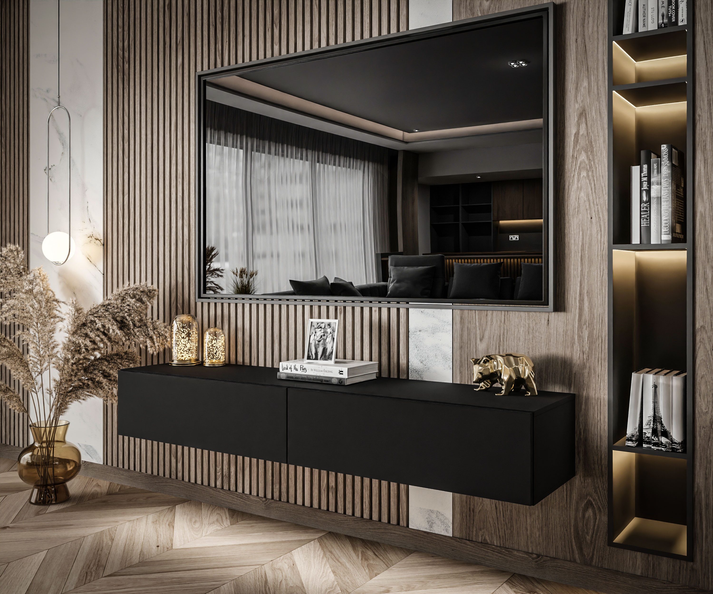 Lookway Lowboard COLETTE Matt 175 cm Hängeschrank mit LED Beleuchtung günstig online kaufen