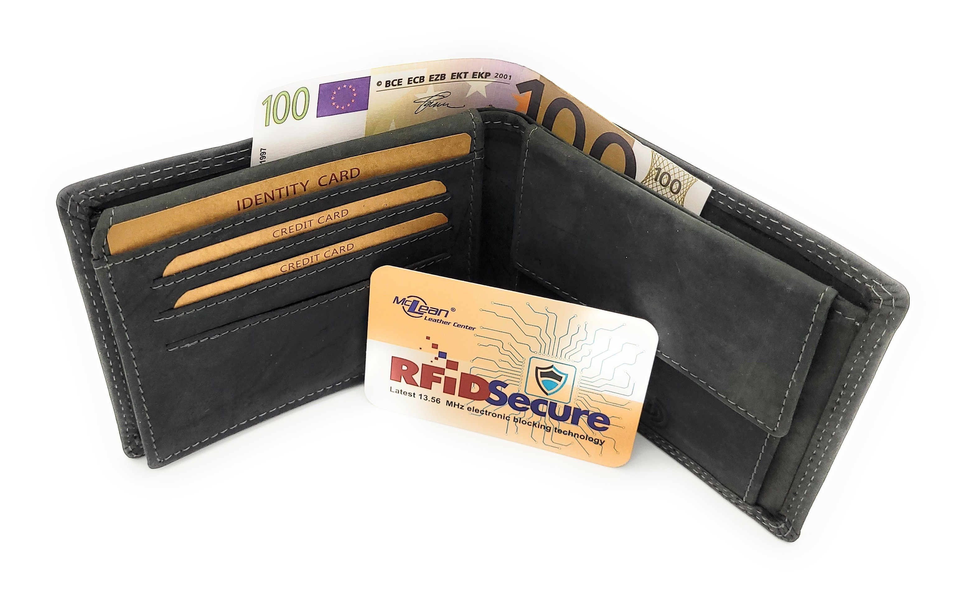 RFID Fach Büffel Schutz, echt mit für Geldbörse McLean KFZ Portemonnaie Papiere Voll-Leder