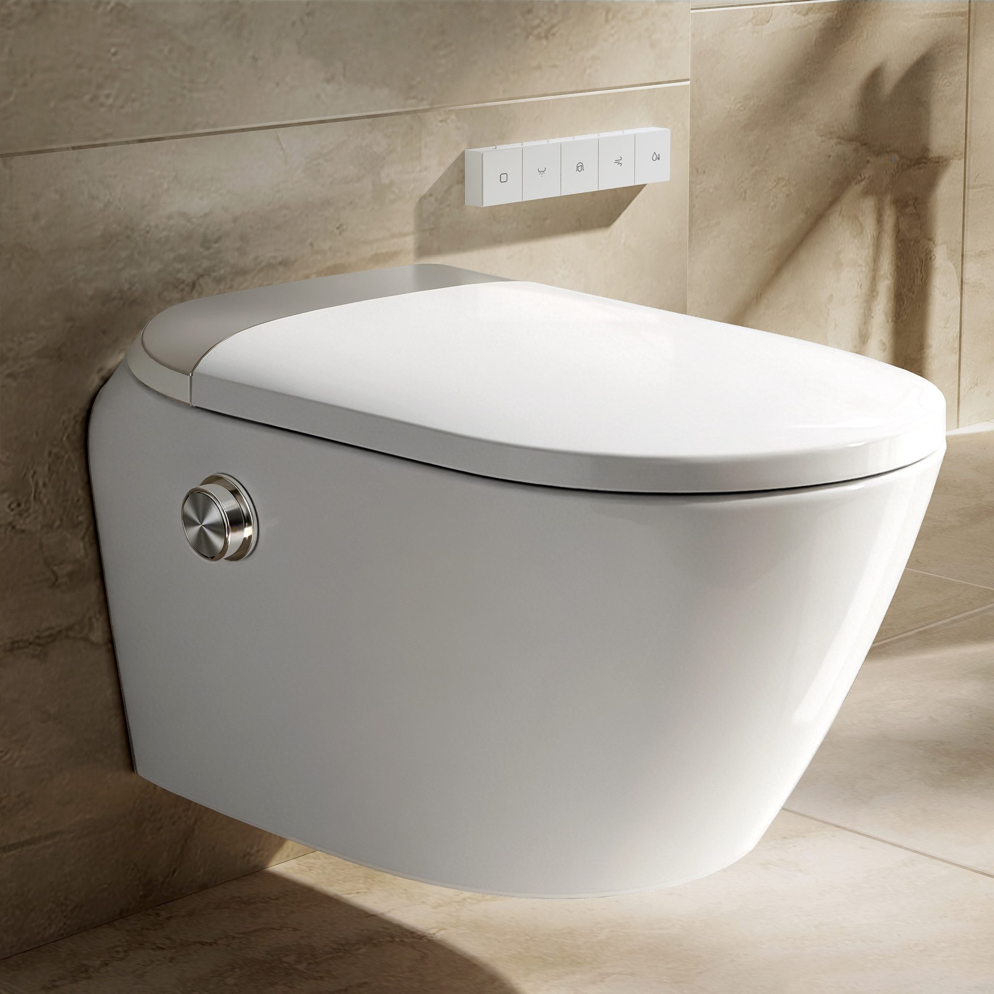 DeerValley Dusch-WC Japanische Toilette mit Bidet-Funktion (inkl. Vorwandelement), Wandhängend, Abgang Wasserabfluss nach hinten Automatischer Spülung, Set, mit Bidet-Funktion, Beheiztem Sitz, Selbstreinigender Düse