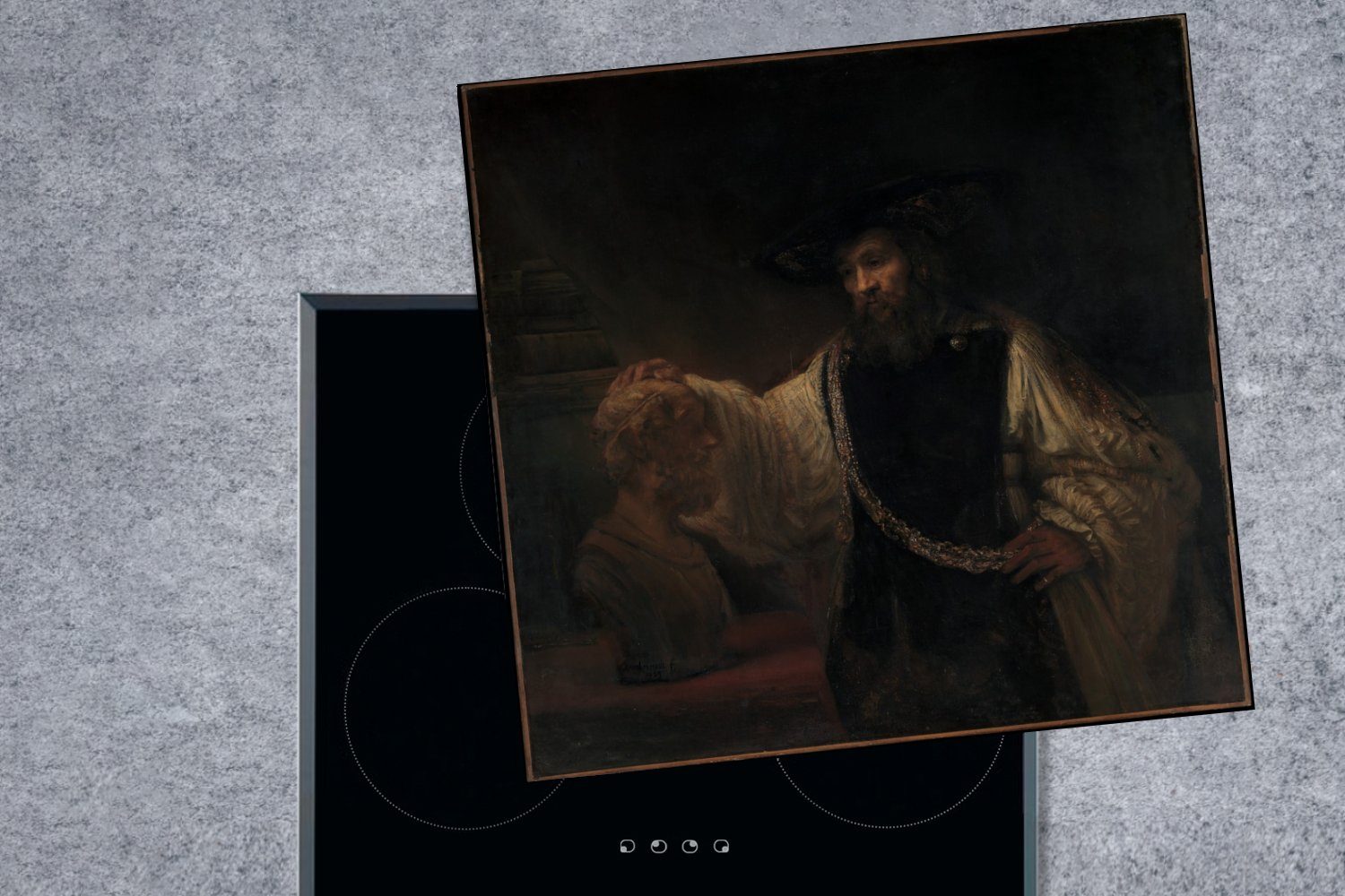Aristoteles Vinyl, tlg), Ceranfeldabdeckung, Homer an der Büste Arbeitsplatte von Rembrandt, 78x78 MuchoWow für (1 Herdblende-/Abdeckplatte cm, - küche