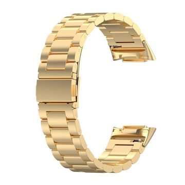 Wigento Smartwatch-Armband Für Fitbit Charge 6 / 5 Style Stahl Ersatz Armband Smart Uhr Gold