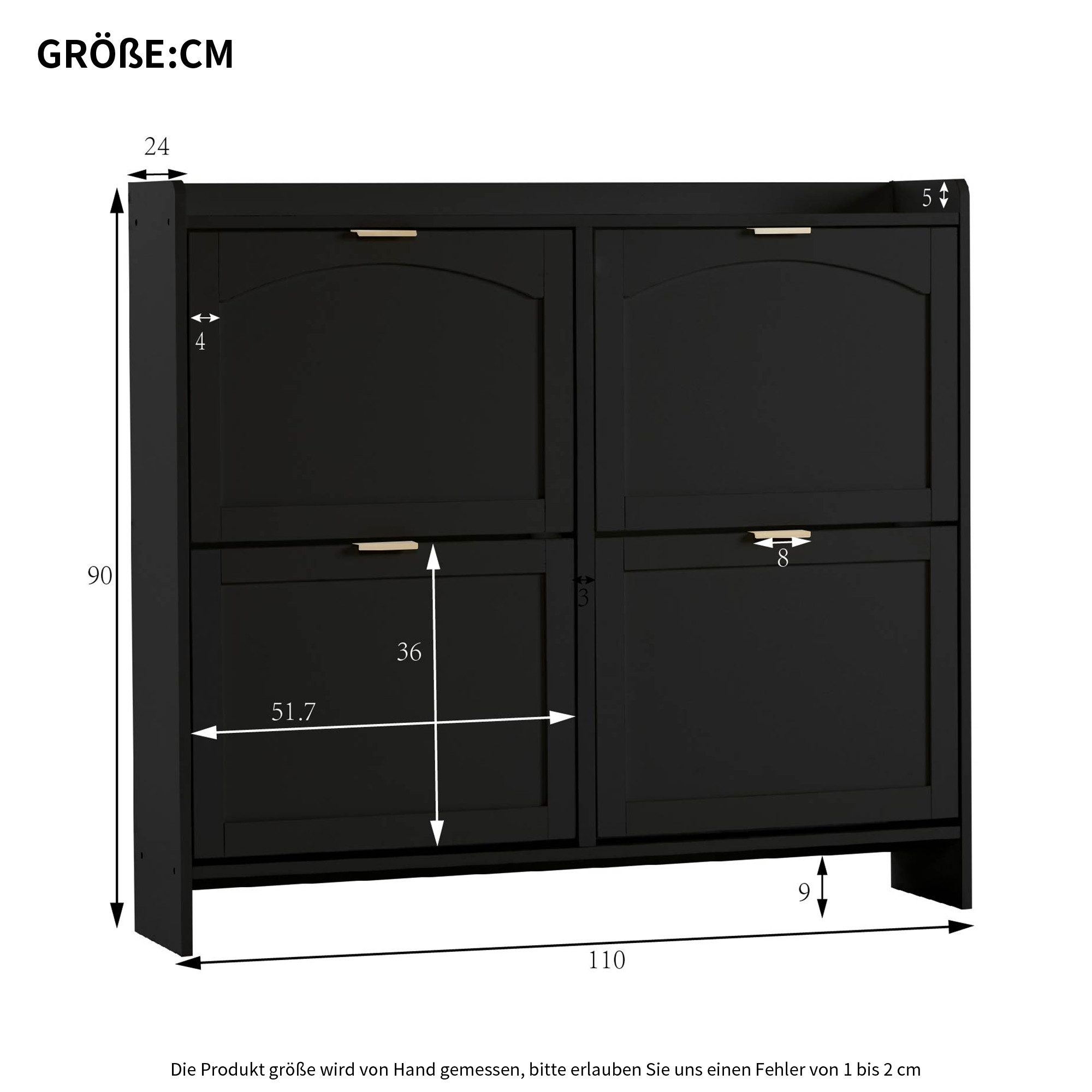 BlingBin Schuhschrank Schuhregal Schuhkipper (Er bietet Platz für 16 bis 24 Paar Schuhe, 1-St., mit 4 Schrank) 110 L x 24 B x 90 H(cm), Schwarz