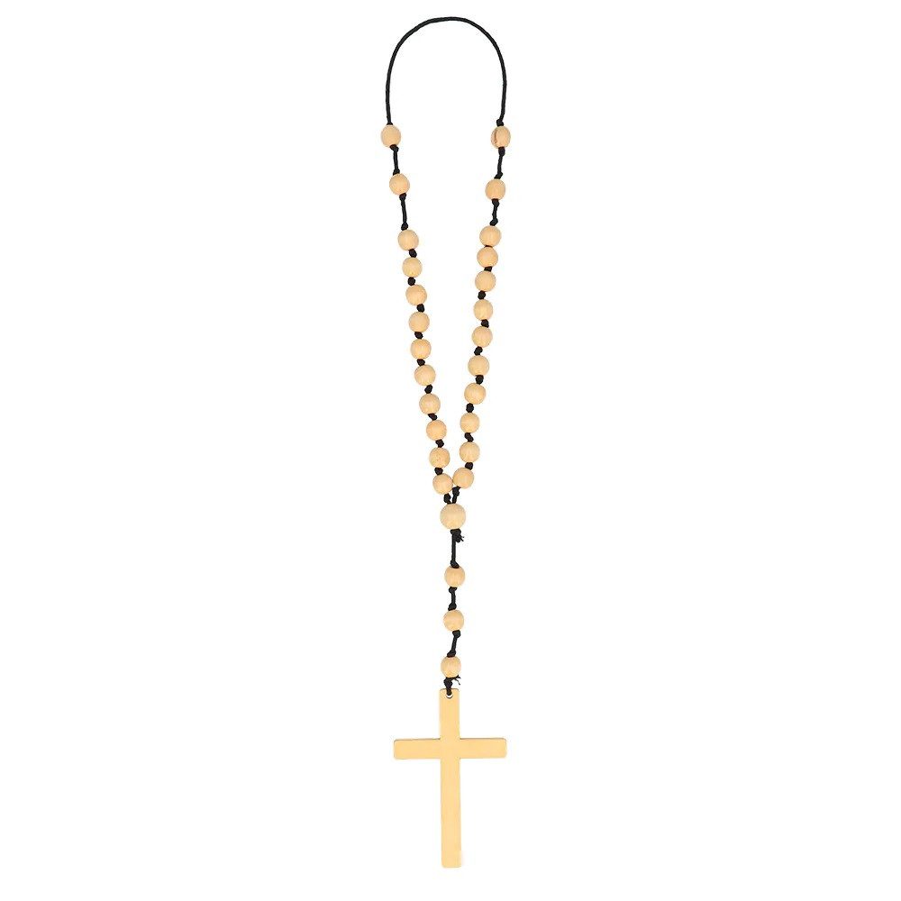 Kostüm Rosenkranz Halskette mit Kreuz, Braun - Mönch Kos