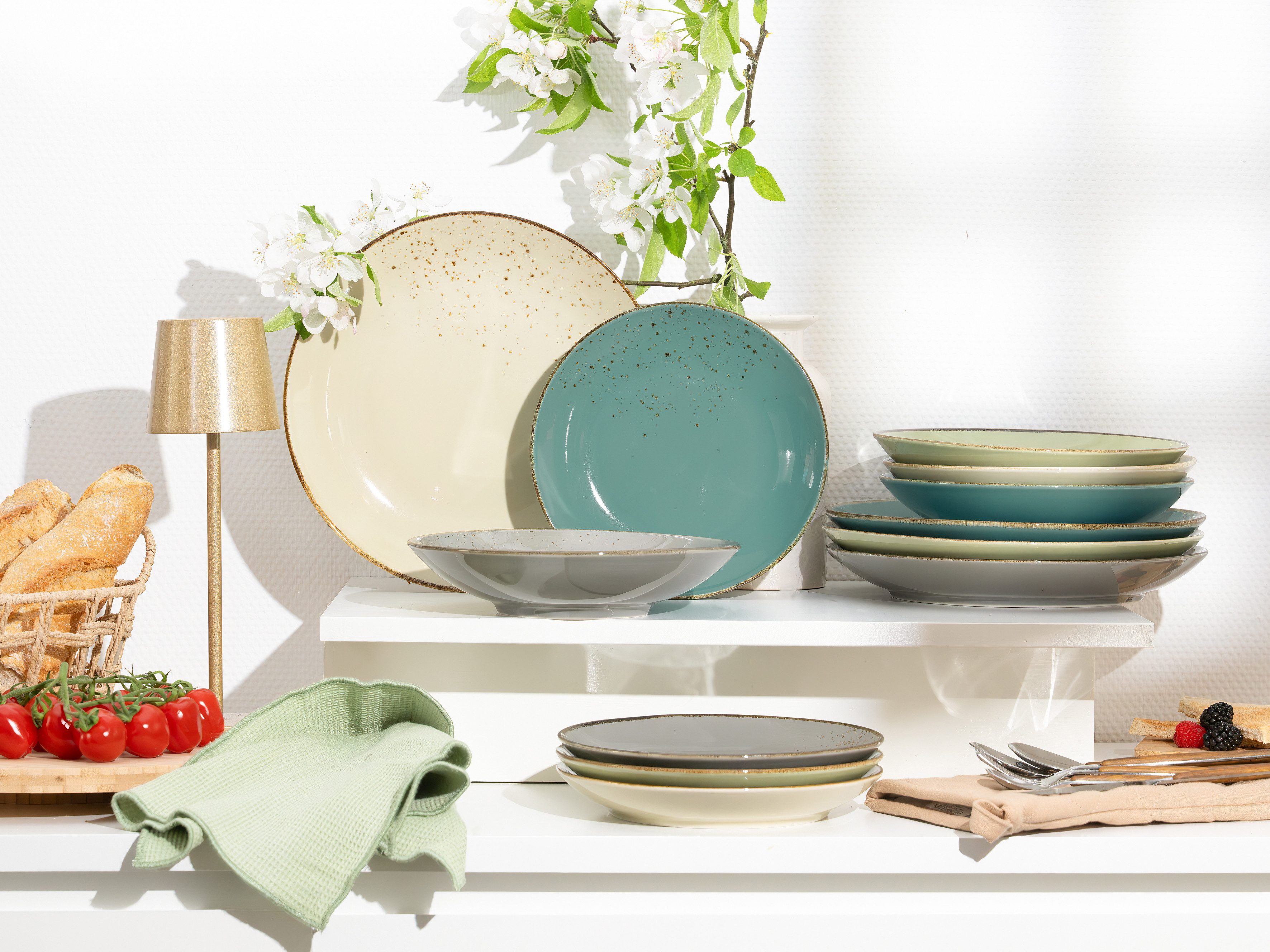CreaTable Tafelservice Geschirr-Set NATURE COLLECTION (12-tlg), 4 Personen, Steinzeug, Teller Set, Service, 12 Teile, für 4 Personen