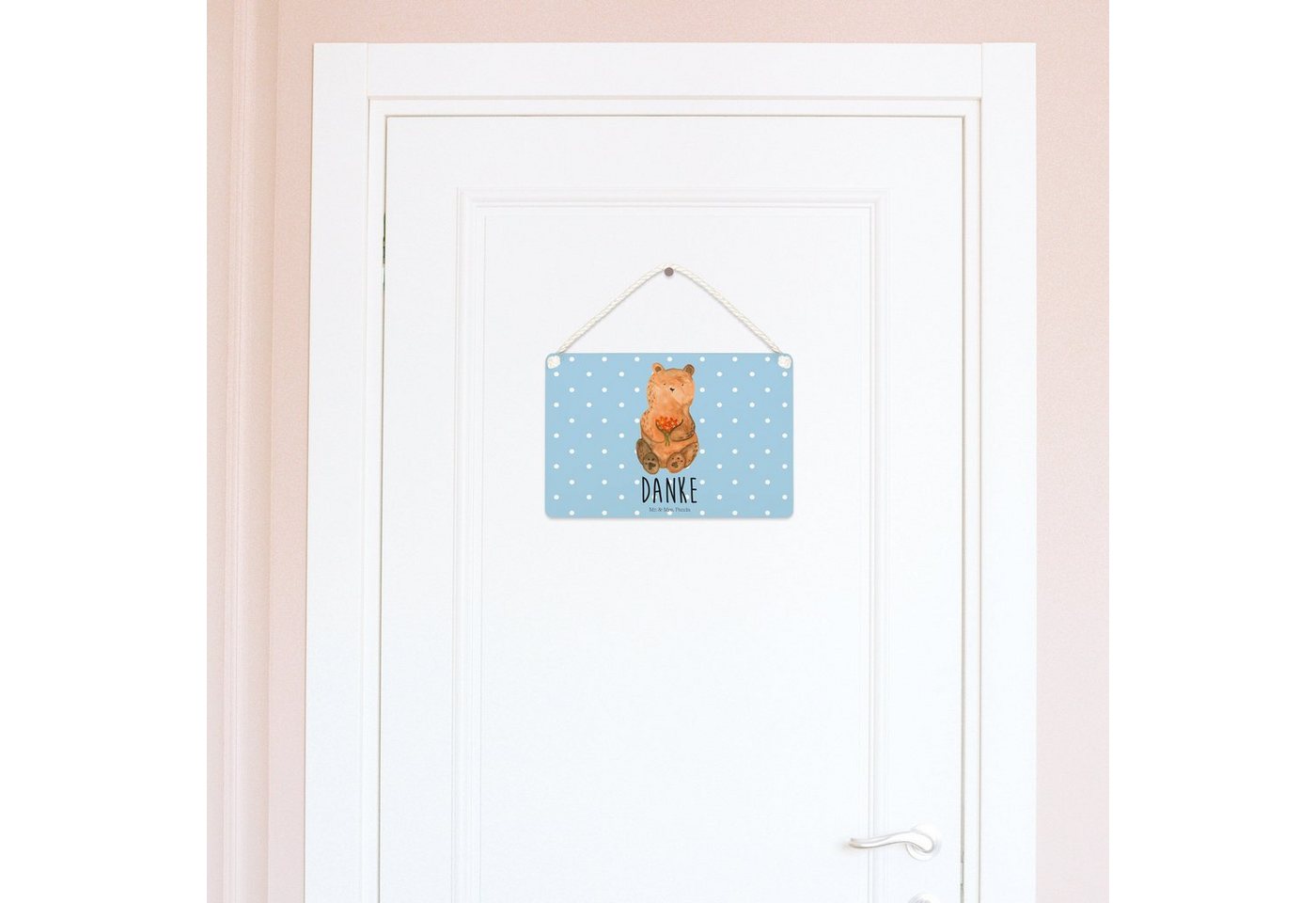 Thumbnail - Mr. & Mrs. Panda Hinweisschild Bär Dankbar DIN A4 - Blau Pastell - Geschenk, Wandschild, Blumen, Hol, (Packung, 1 St., D...