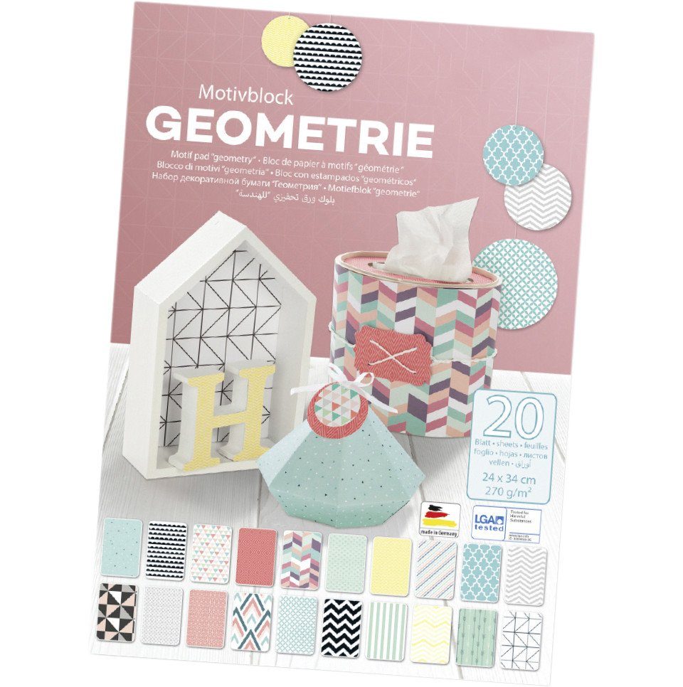 Glorex Bastelkartonpapier Glorex Motivblock Geometrie 24 x 34 cm, 20 Blatt