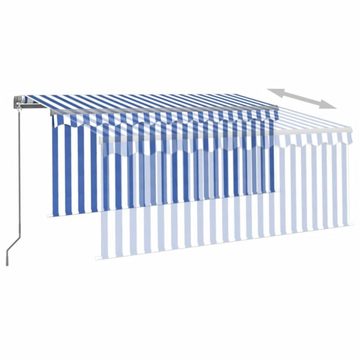 furnicato Markise Manuell Einziehbar mit Rollo 3x2,5 m Blau und Weiß