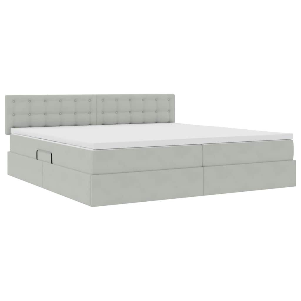 vidaXL Bed with Storage and LED Lighting, Light Grey, 200 x 200 cm, Velvet (1-piece)