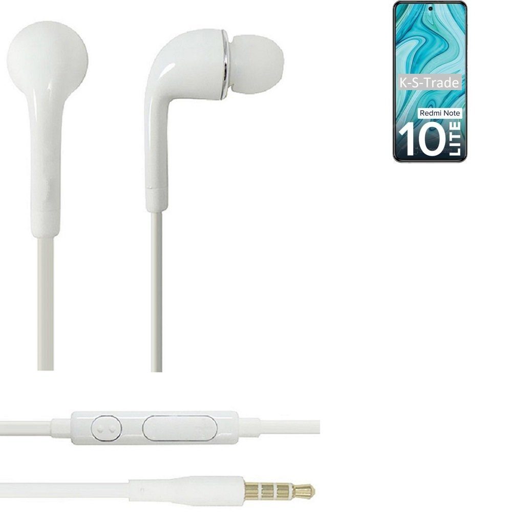 K-S-Trade für Xiaomi Redmi Note 10 Lite In-Ear-Kopfhörer (Kopfhörer Headset mit Mikrofon u Lautstärkeregler weiß 3,5mm)