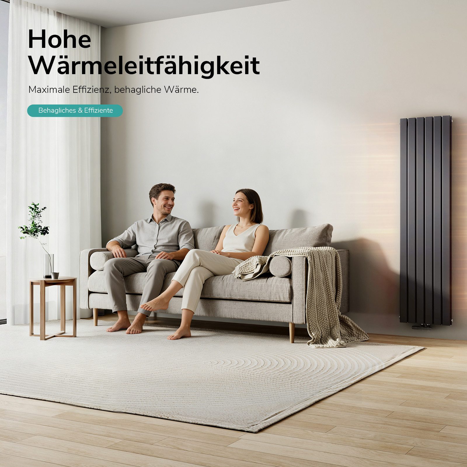 EMKE Heizkörper Flach Vertikal Doppellagig Design Paneelheizkörper Höhe: 160/180cm, 1624W für 15qm Raum Mittelanschluss Anthrazit