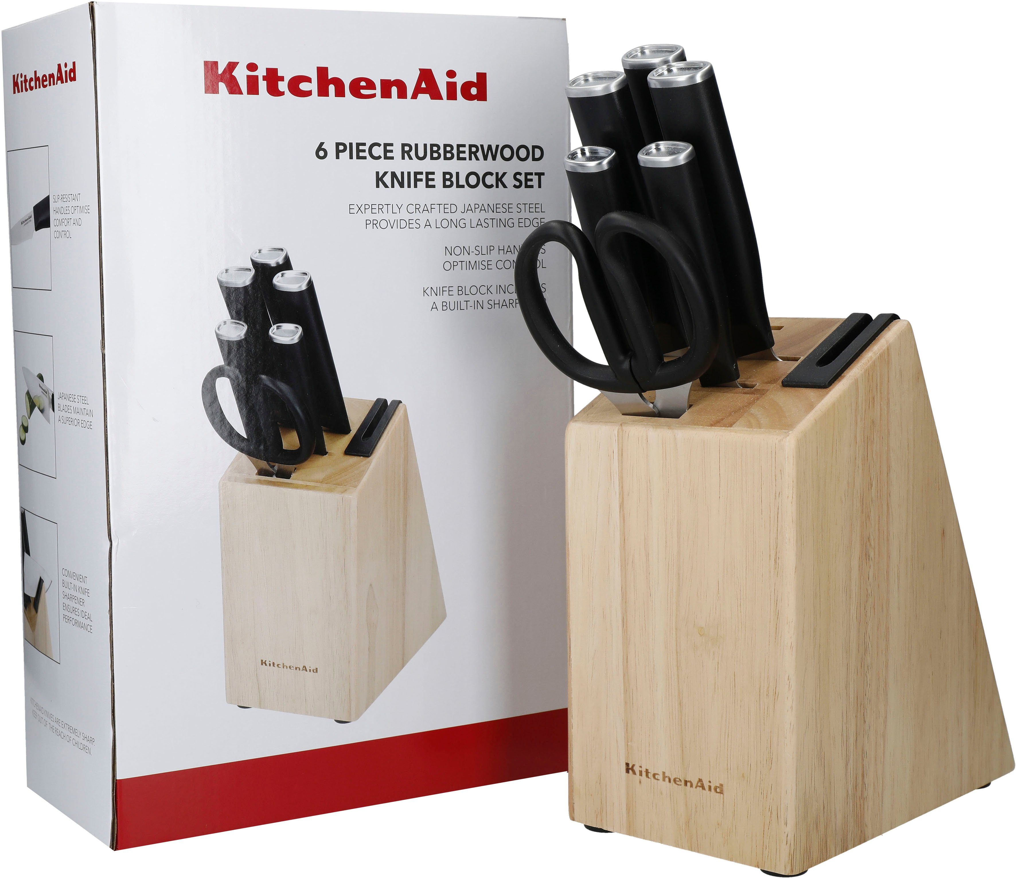 KitchenAid Messerblock Classic (6tlg), Messer aus japanischem Kohlenstoffstahl, inkl. integri. Messerschärfer