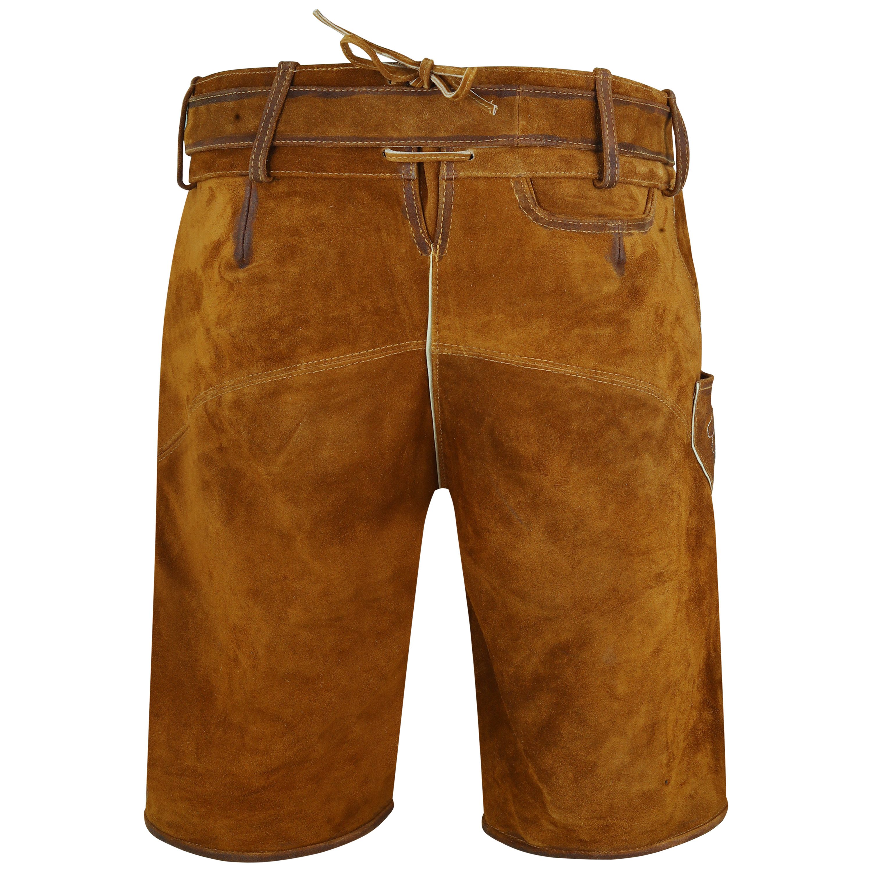 Spirit of Bavaria Trachtenlederhose Herren Trachten Lederhose kurz mit Gürtel Oktoberfest Hose 507