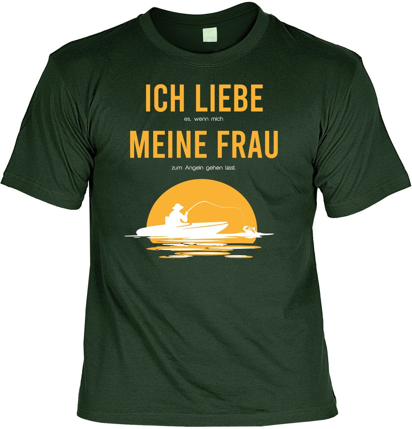 Bonvionn T-Shirt T-Shirt Funshirt - Ich liebe es wenn meine Frau mich angeln lässt (1-tlg) bedruckt, Geschenk für Angler, Baumwolle