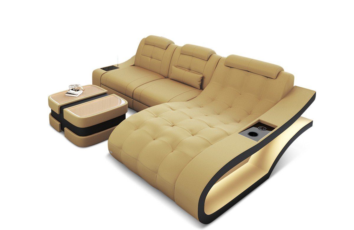 Sofa Dreams Ecksofa Couch Stoffsofa, Elegante wahlweise Bettfunktion creme-weiß Polster Sofa Form Stoff - A mit L