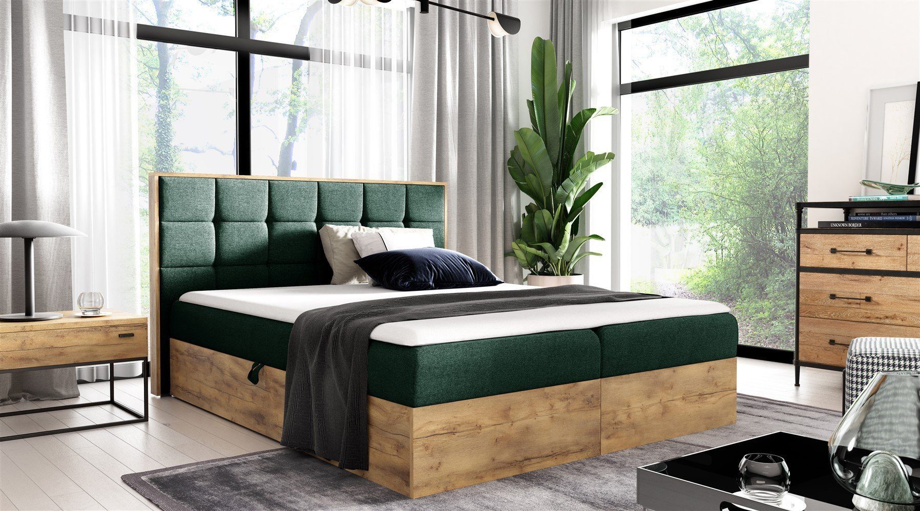 DB-Möbel Boxspringbett Boxbett Schlafzimmerbett KATALITIO in Stoff Faro (auch in Überlänge erhältlich, inkl. Kaltschaumtopper und Bettkästen), Inkl. Topper