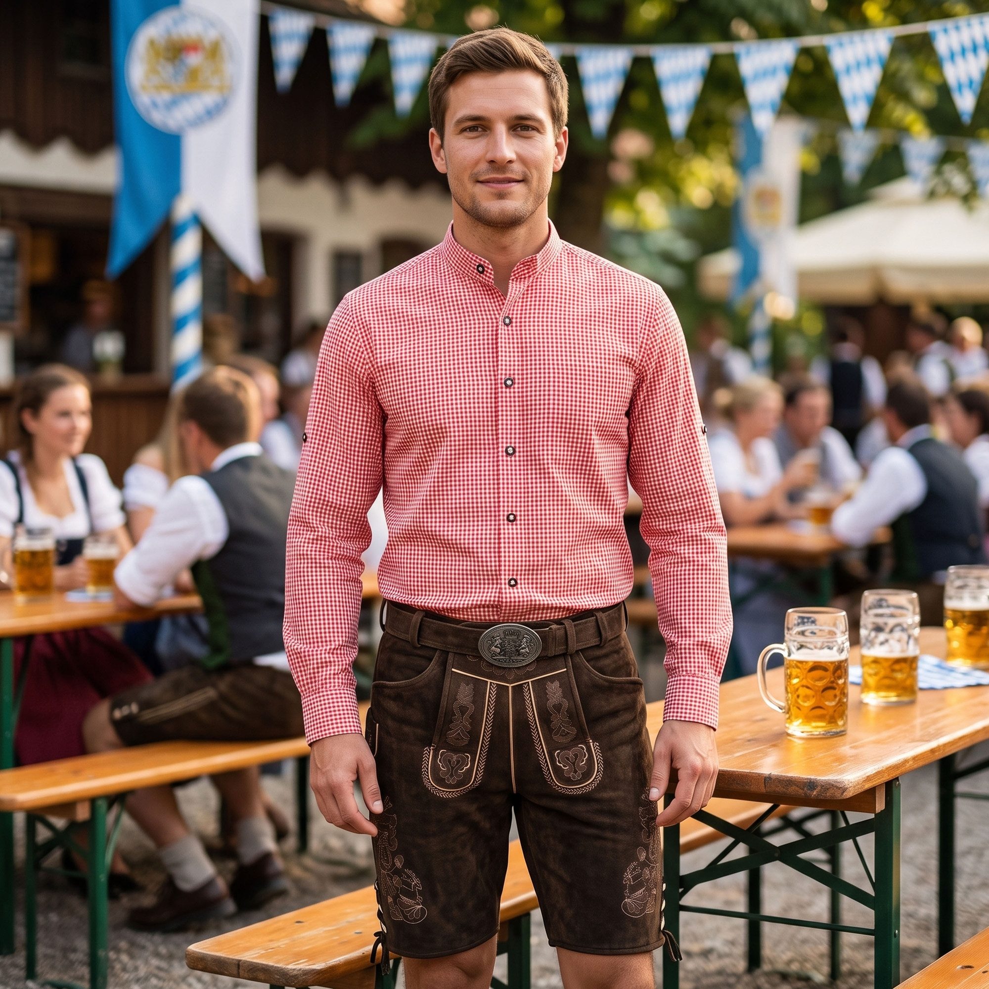 German Wear Trachtenhemd GW1203-SK Trachtenhemd mit Stehkragen für Trachtenlederhosen kariert – Bild 3 von 5