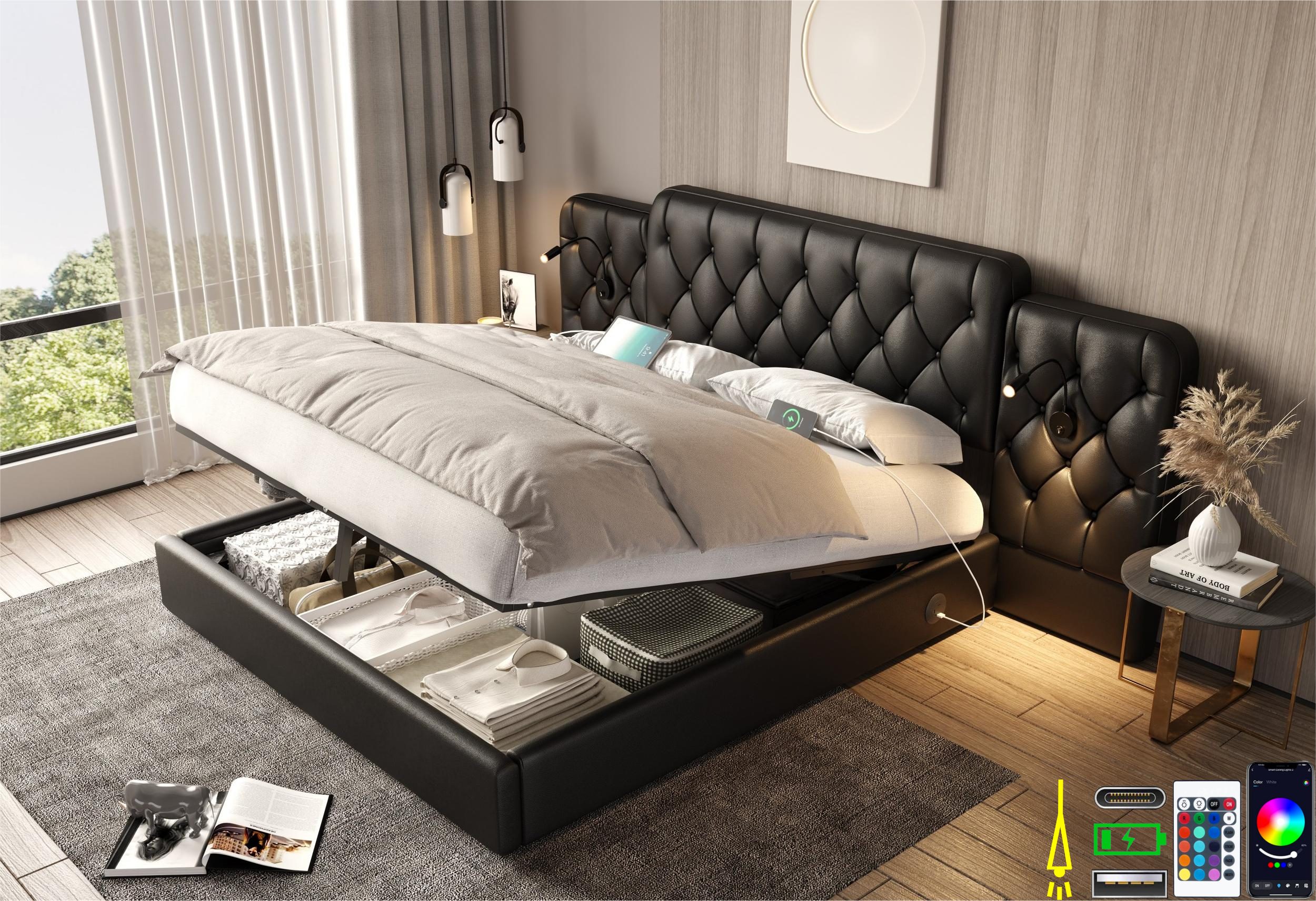 LVHOM Kunstlederbett 160x200cm/180x200cm Bettgestell, Samt/PU, diamantgeprä günstig online kaufen