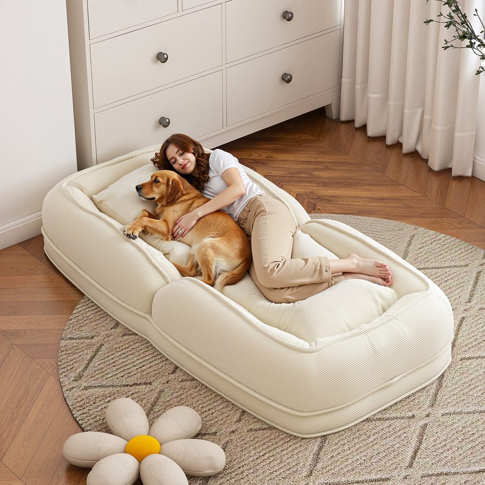 BBG Klappbett Klappbares Sofabett für Erwachsene, 5-fach verstellbare Relaxliege mit 2 Kissen, bequeme Bodenliege aus Cordstoff
