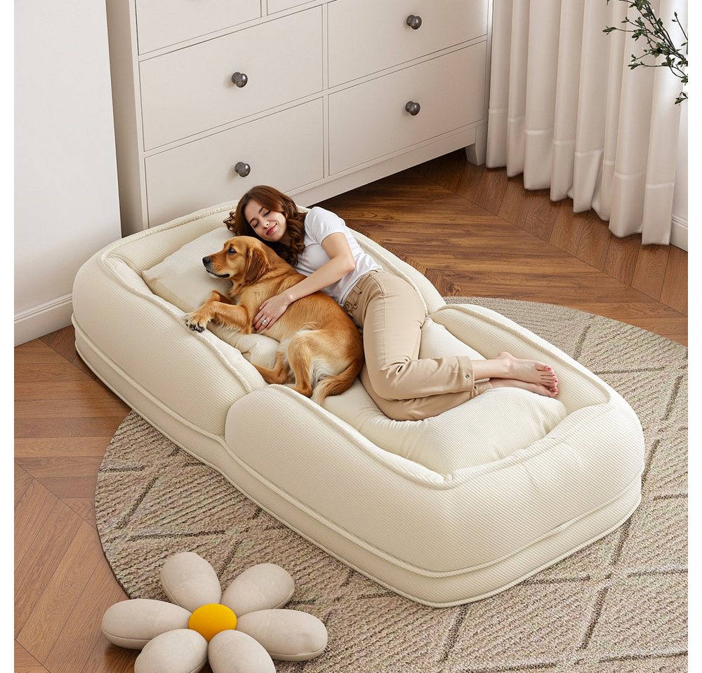 BBG Klappbett Klappbares Sofabett für Erwachsene, 5-fach verstellbare Relaxliege mit 2 Kissen, bequeme Bodenliege aus Cordstoff