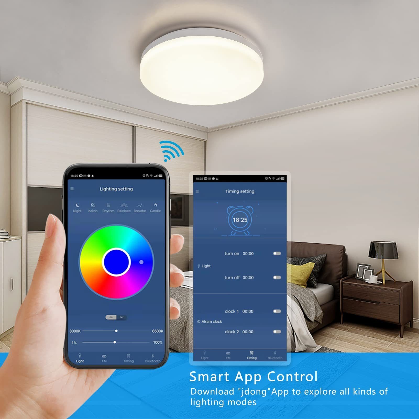 Warmweiß, dimmbar, Schlaf, APP-Steuerung, JDONG Farbwechsel, Bluetooth Schlafzimmer Neutralweiß, Doppelter für Kinderzimmer integriert, Kaltweiß, Fernbedienung P44 Lautsprecher LED RGB Deckenleuchte weißes LED für Badzimmer und fest Rauschen besseren Wasserfest