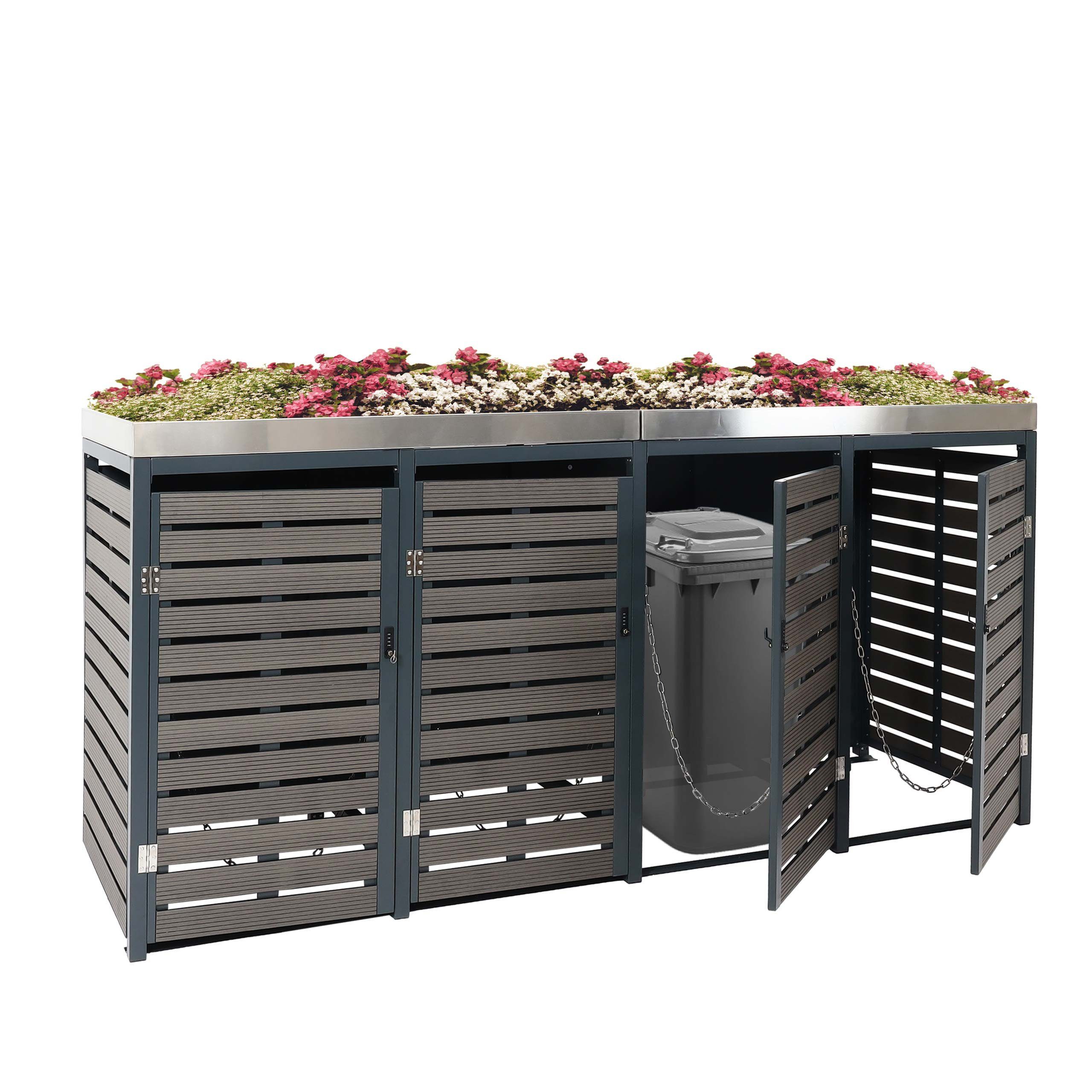 MCW Mülltonnenbox MCW-K14-4 (4 St), Pflanzkasten aus Edelstahl mit Wasserablauflöchern