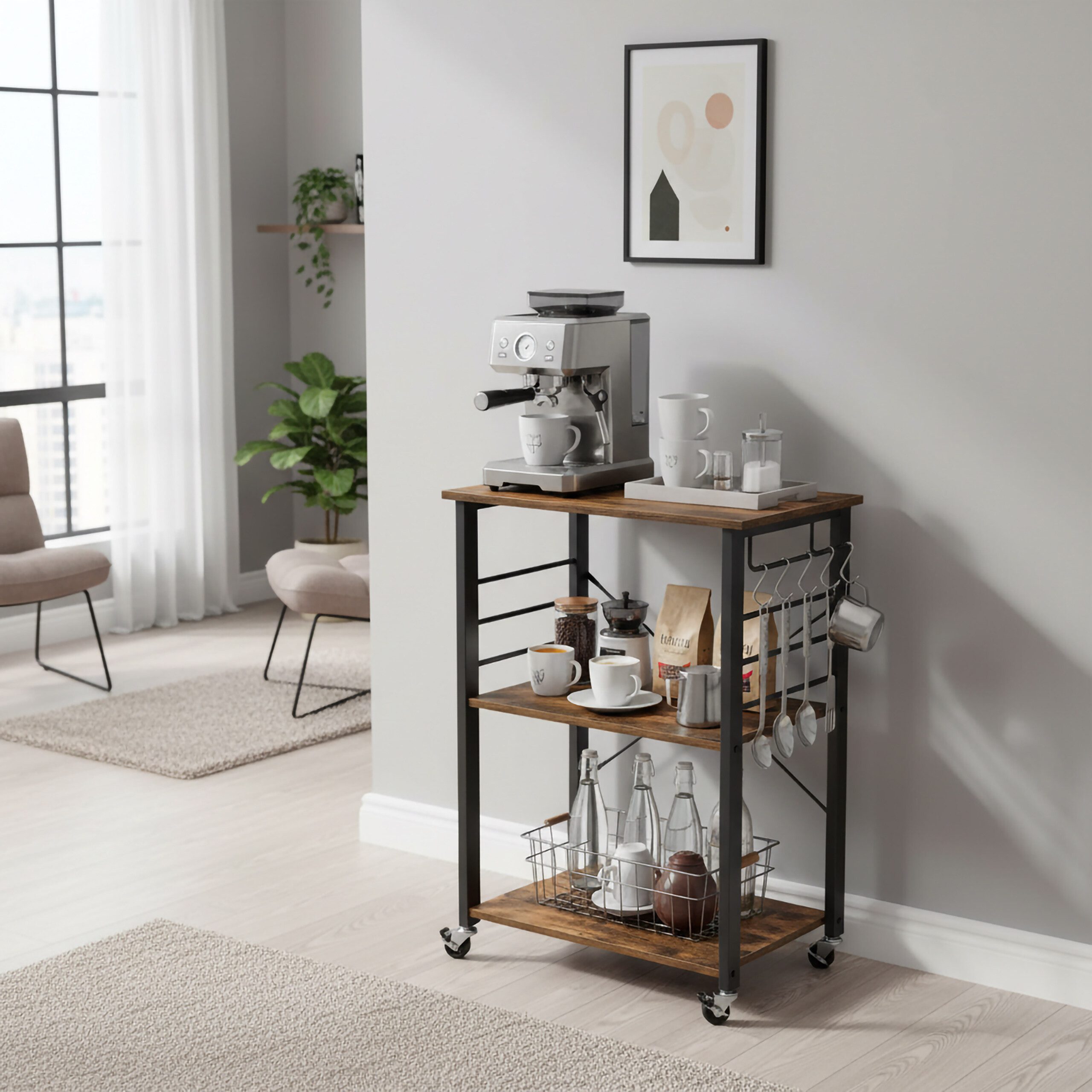 relaxdays Küchenwagen 3 Ebene, Hellbraun-Weiß