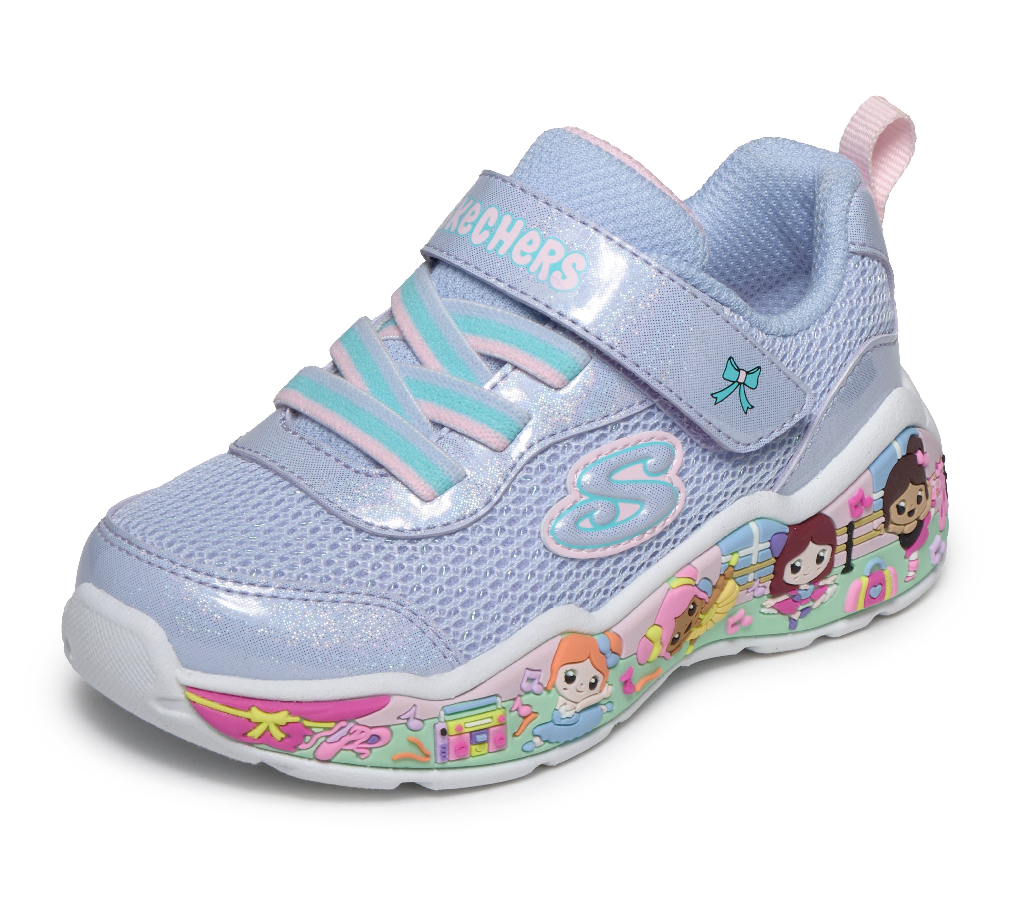 Skechers PLAY SCENE-FUN SQUAD Lauflernschuh Sneaker mit bunten Motiven verziert, Größenschablone zum Download