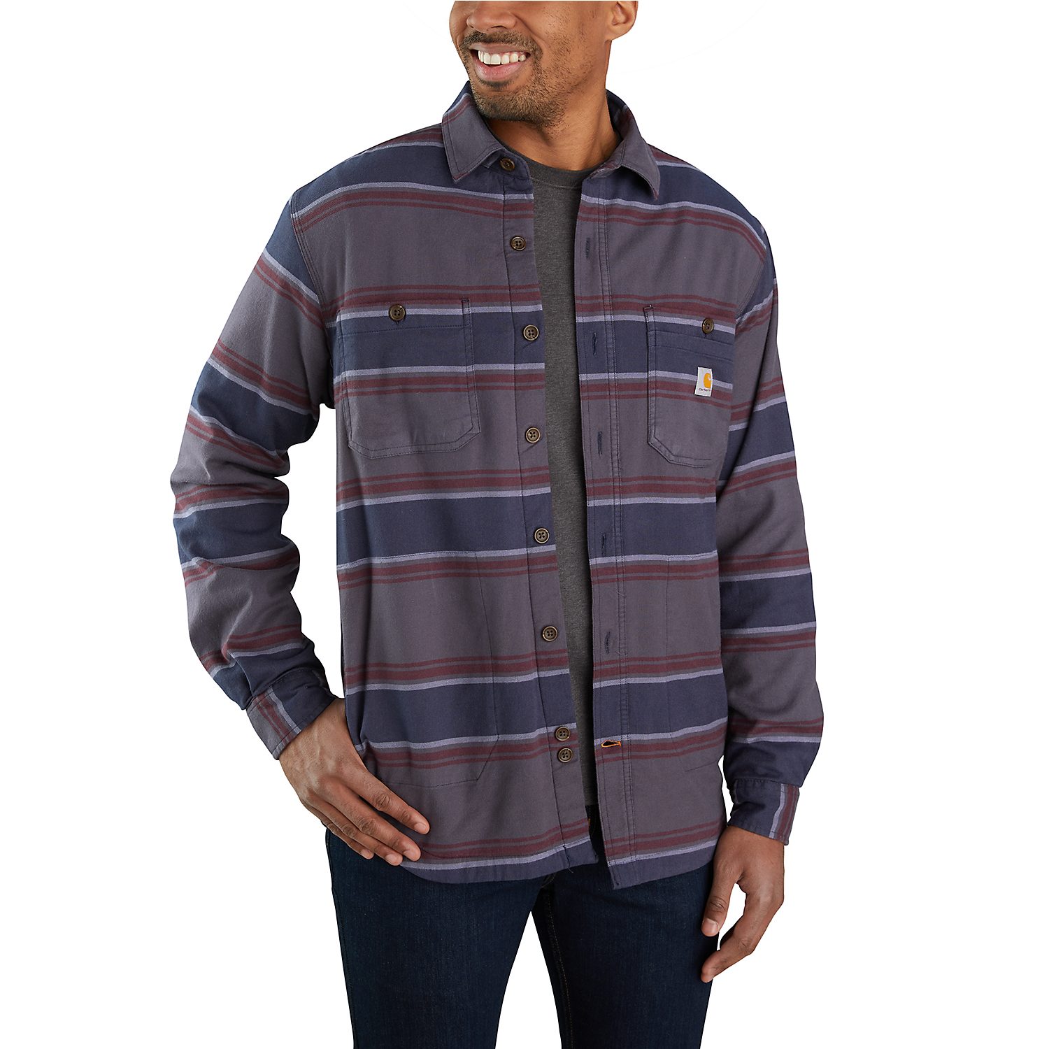 Fleece Hamilton Carhartt Hemdjacke Shadow Stripe mit Flanell Stretchanteil