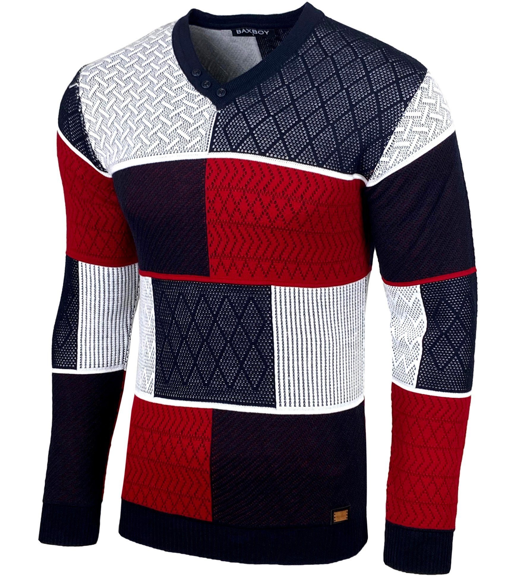 Baxboy Strickpullover Baxboy Herren Pullover V-Neck Strick-Pullover Rundkragen BB-52301