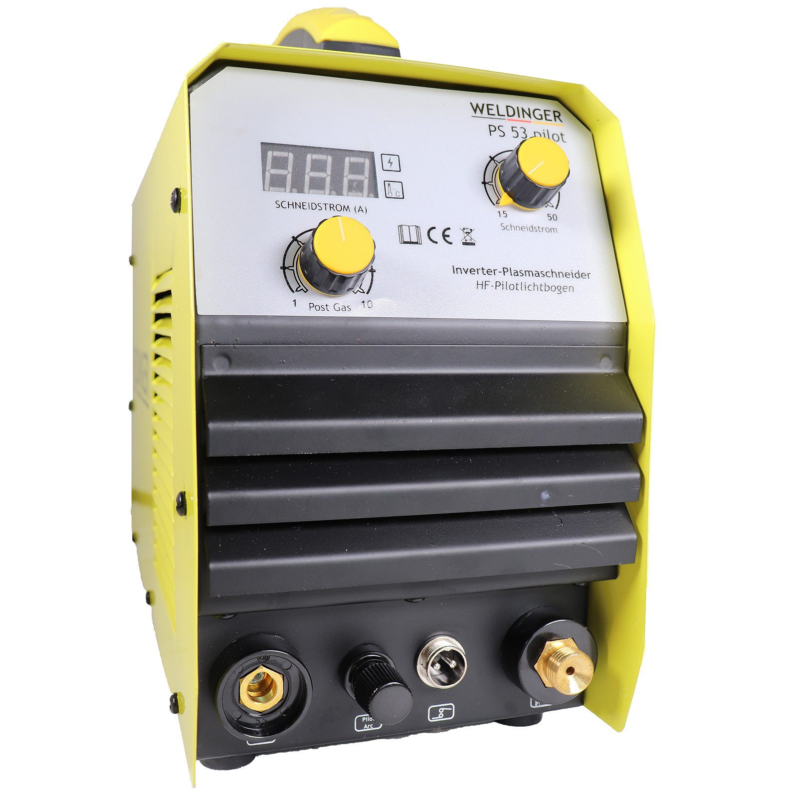 WELDINGER Plasmaschneidegerät Plasmaschneider PS53 pilot Pilotlichtbogen Druckregler 50 A bis 15 mm, 23 - 50 A, 4-tlg., Pilotlichtbogen, einfaches Bedienkonzept, Brenner mit Führung