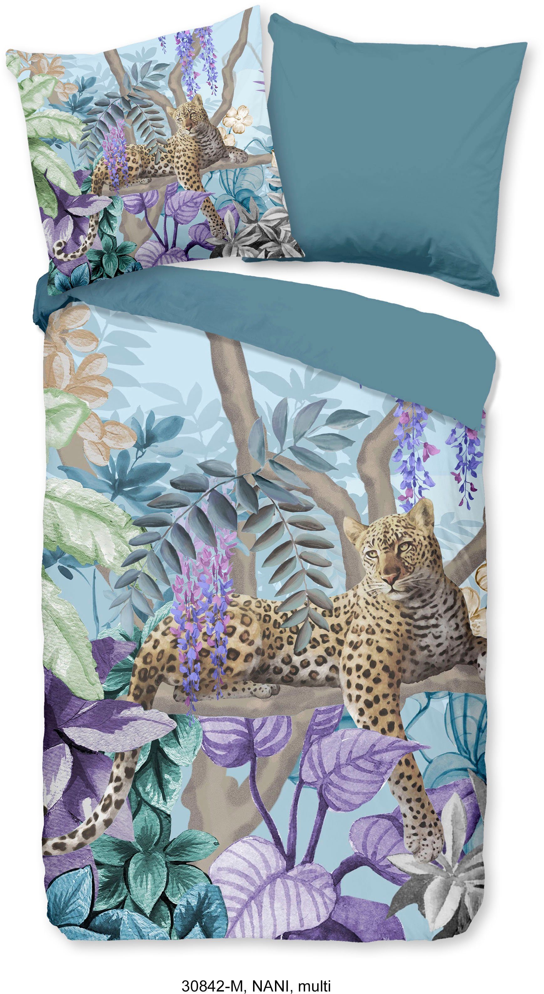 PURE luxury collection Wendebettwäsche Nani, Microfaser, 2 teilig, Mikrofaser, 135x200, Pflegeleicht, Reißverschluss, Wendeoptik, Leopard – Bild 2 von 5