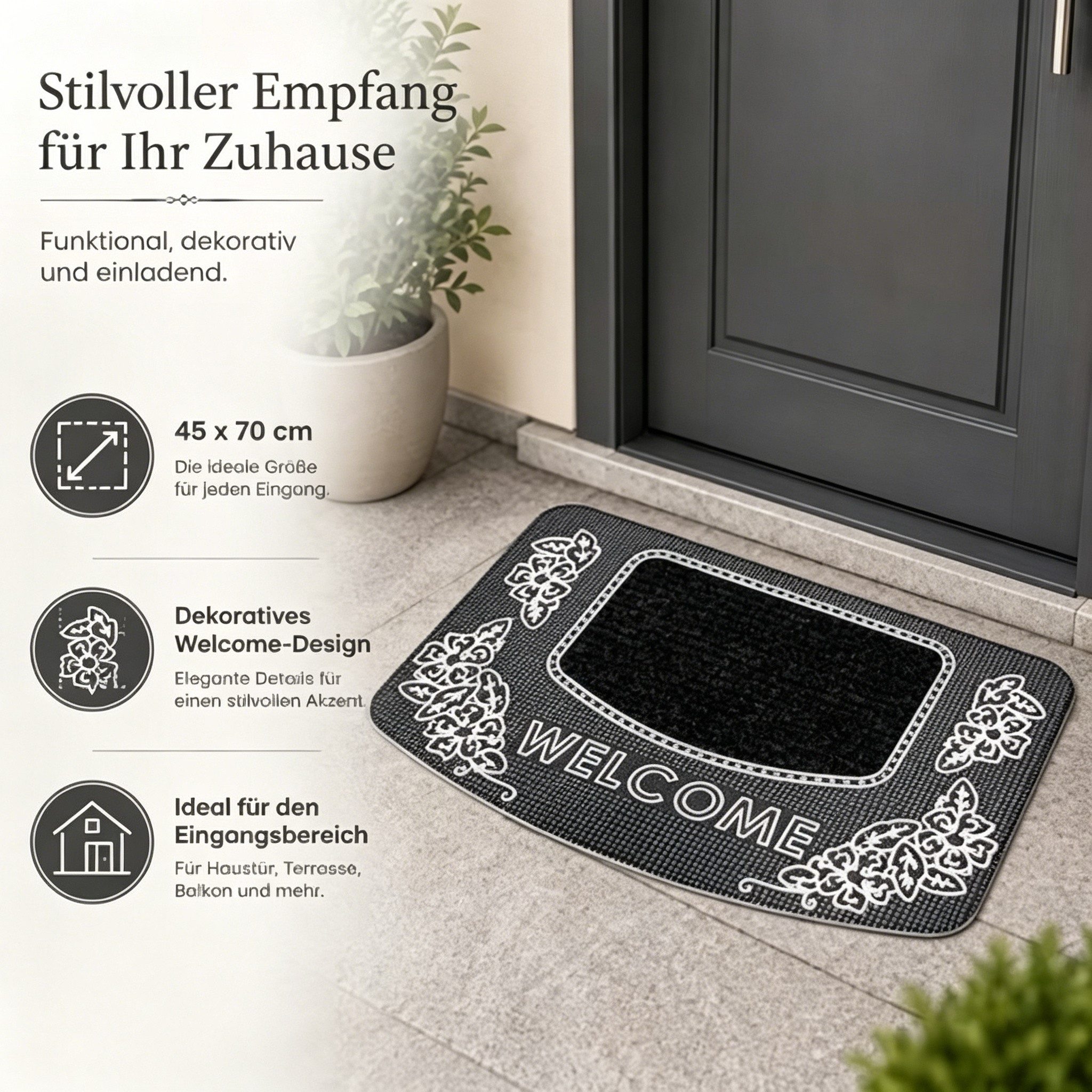 ibettertec Fußmatte Fußmatte Kokos-Gummi halbrund, Natur, Garten/Innen, rutschf., wetterf, Wetterfest & UV-beständigLuftdurchlässigSchimmelbeständig – Bild 2 von 5