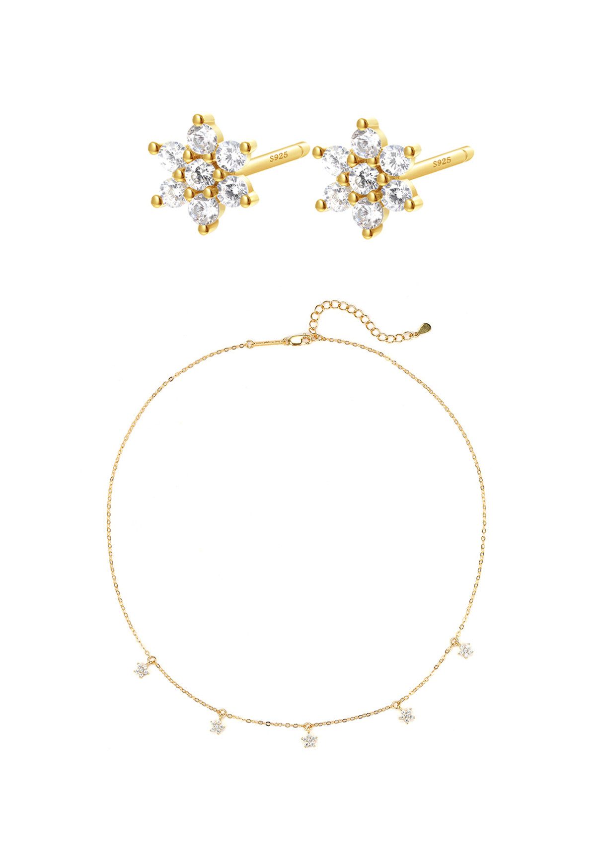 Hey Happiness Schmuckset Blumen, Filigrane Halskette und Серьги, Damenschmuck Zirkonia Blüte in 925er Silber